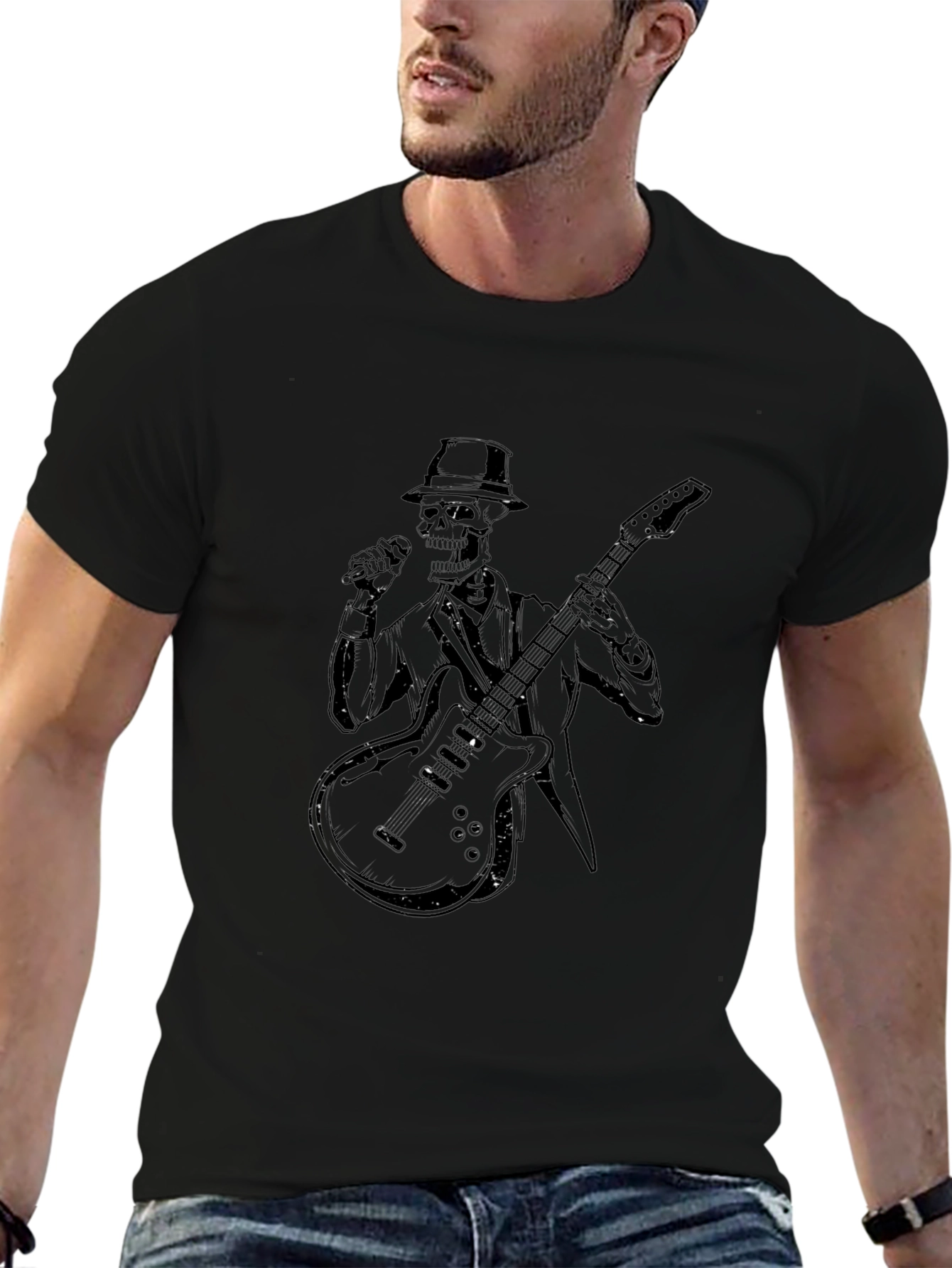 Skeleton Guitarist Graphic Black T-Shirt