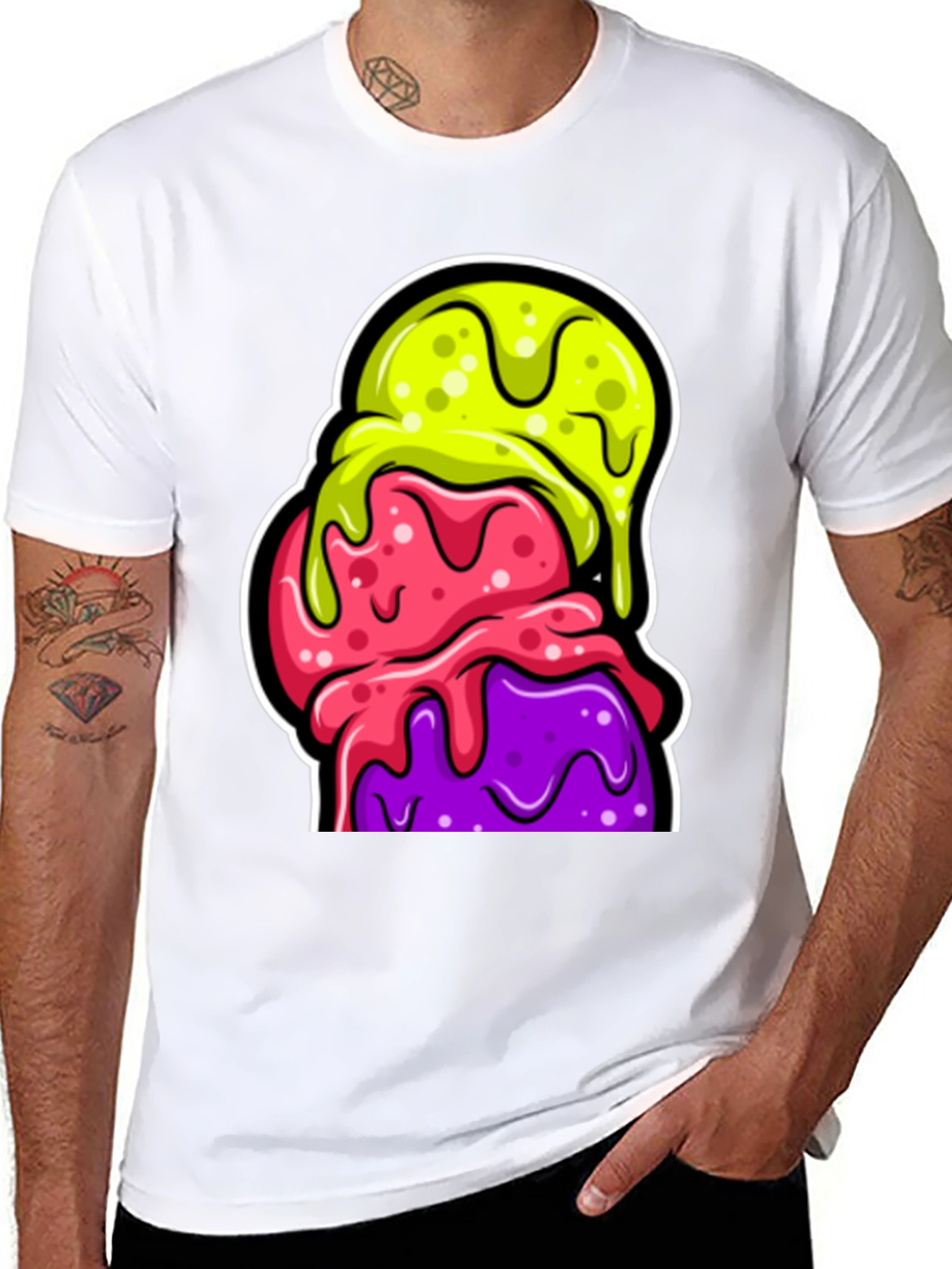 Funky Ice Cream Graphic Tee - Black Cotton T-Shirt