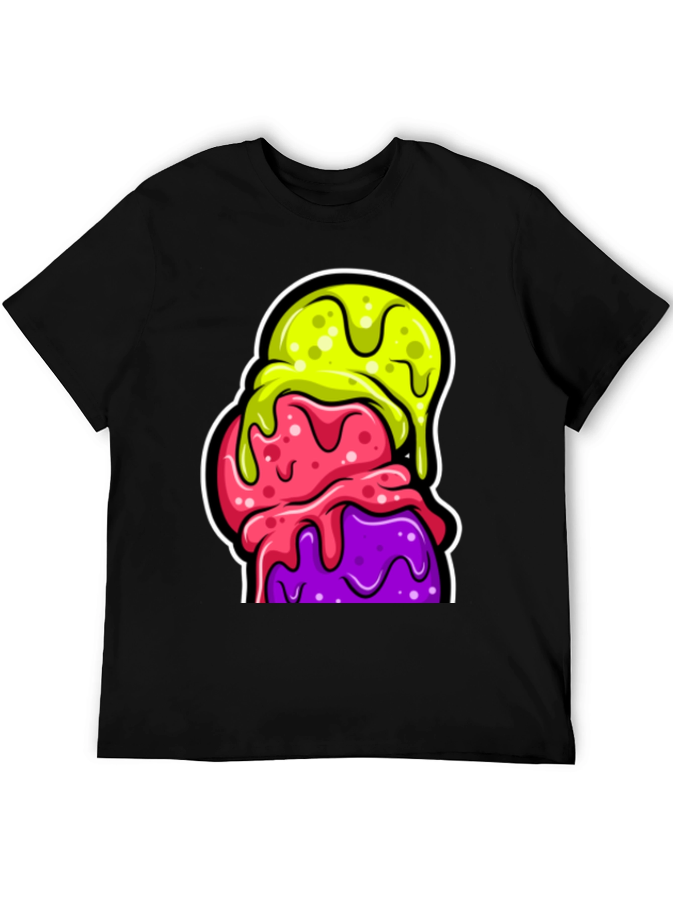 Funky Ice Cream Graphic Tee - Black Cotton T-Shirt