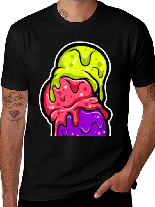 Funky Ice Cream Graphic Tee - Black Cotton T-Shirt