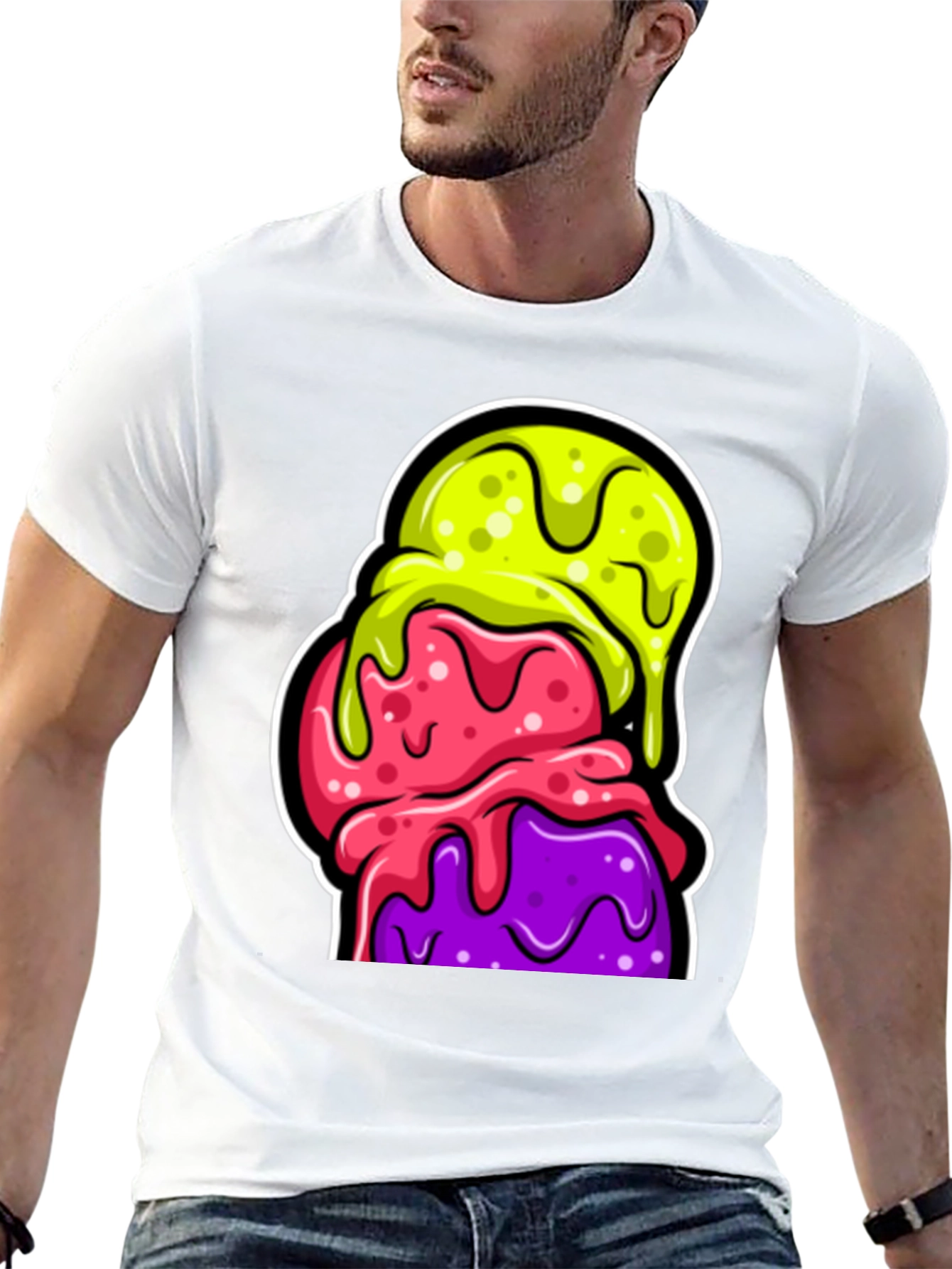 Funky Ice Cream Graphic Tee - Black Cotton T-Shirt