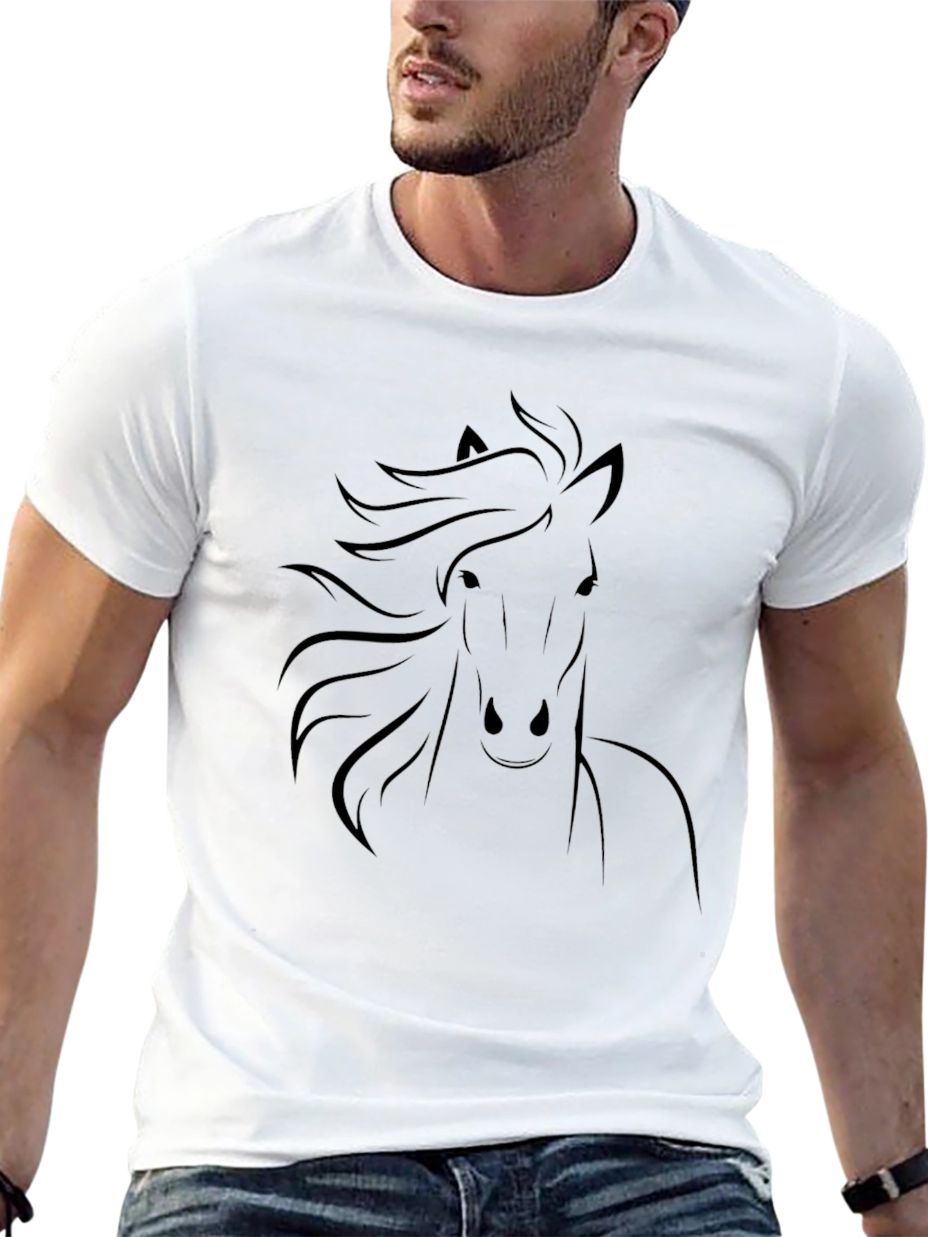Black Horse Graphic Tee - Stylish Mens T-Shirt