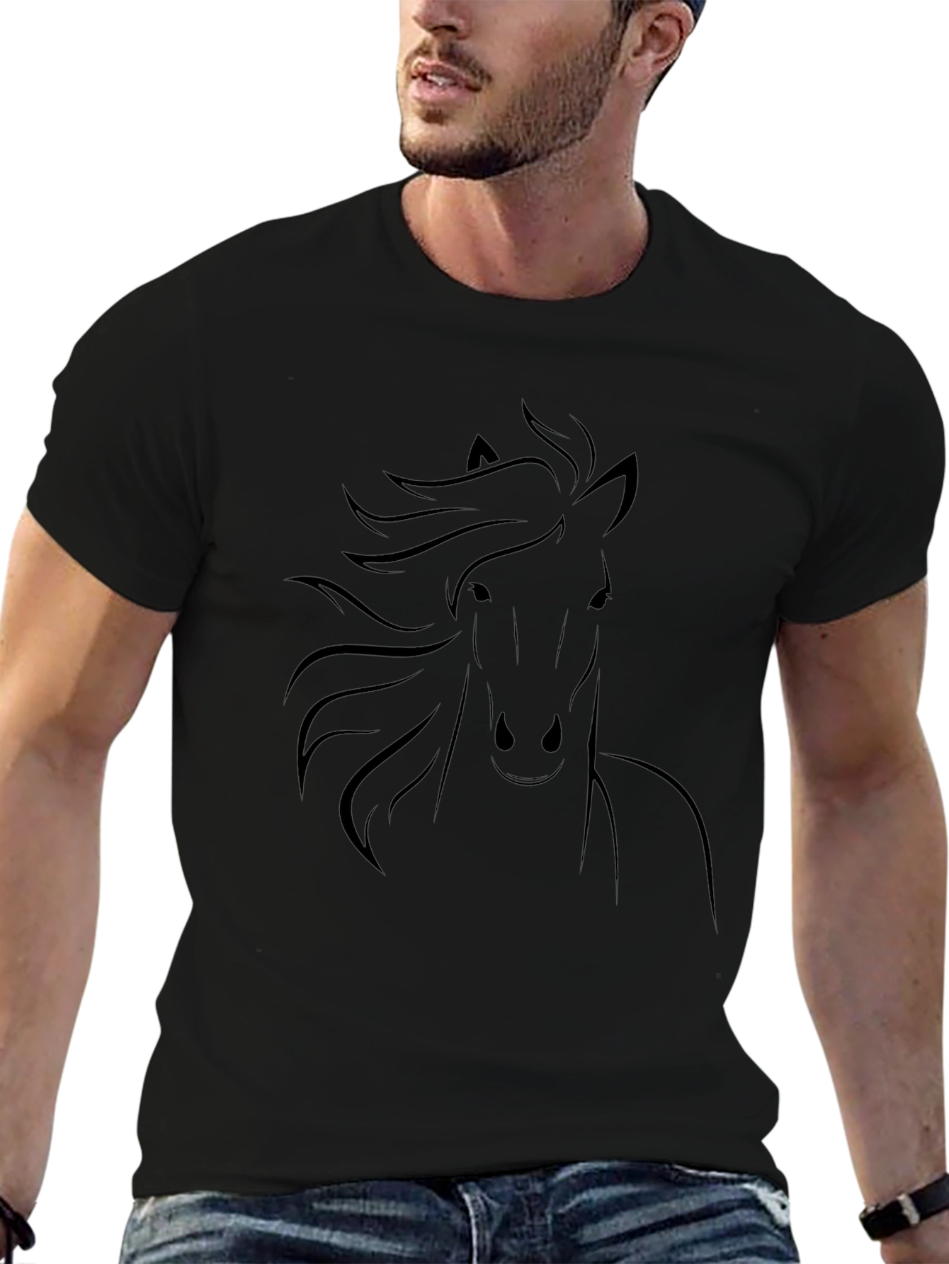 Black Horse Graphic Tee - Stylish Mens T-Shirt
