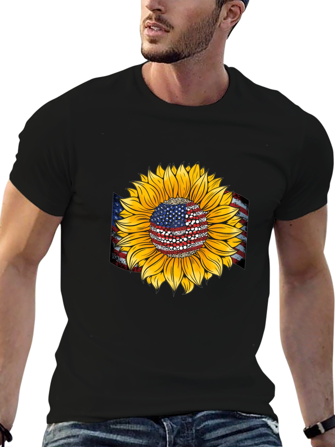 American Flag Sunflower Graphic Tee