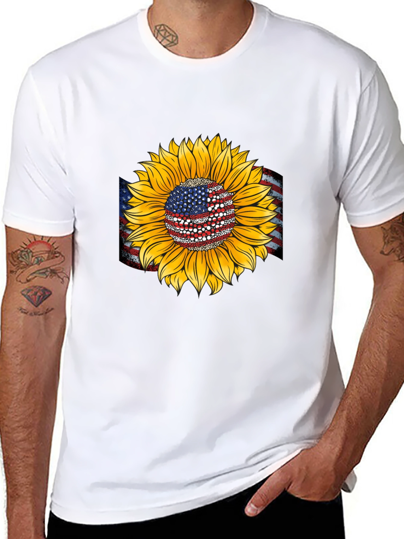 American Flag Sunflower Graphic Tee
