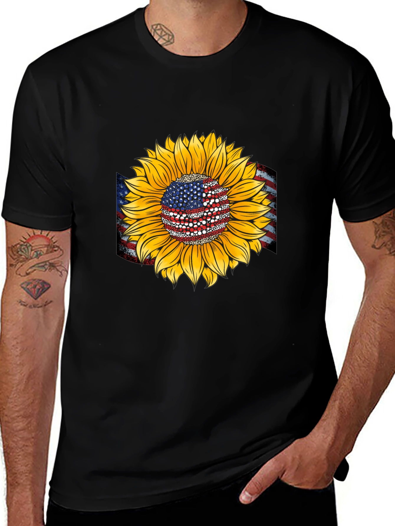 American Flag Sunflower Graphic Tee