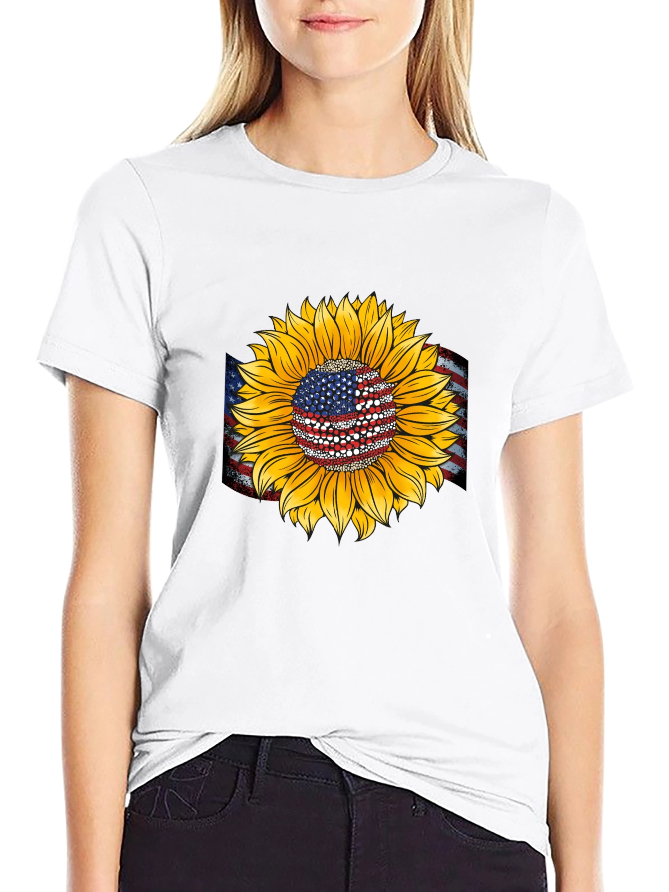 American Flag Sunflower Graphic Tee