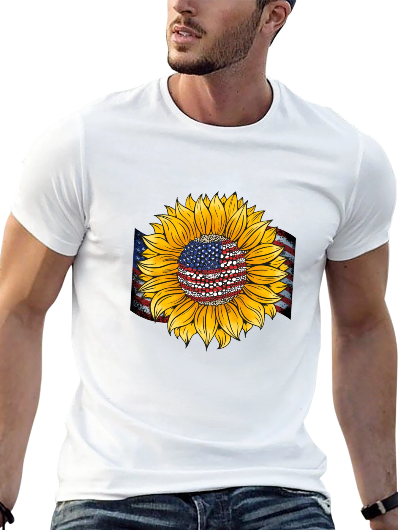 American Flag Sunflower Graphic Tee