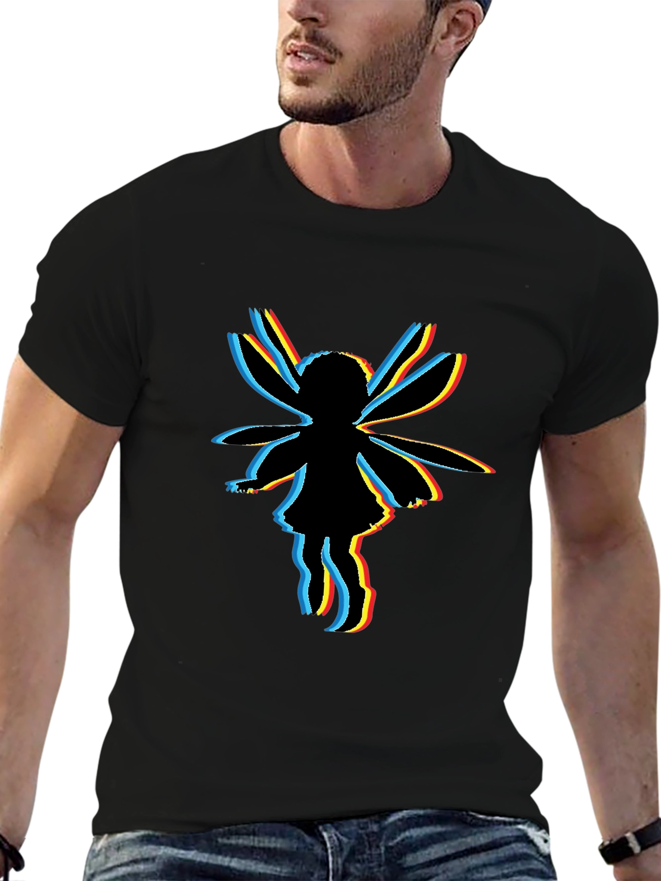 Glitch Fairy Graphic Tee - Unique Black T-Shirt