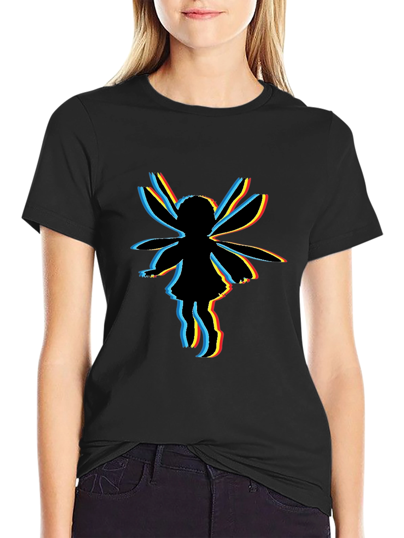 Glitch Fairy Graphic Tee - Unique Black T-Shirt