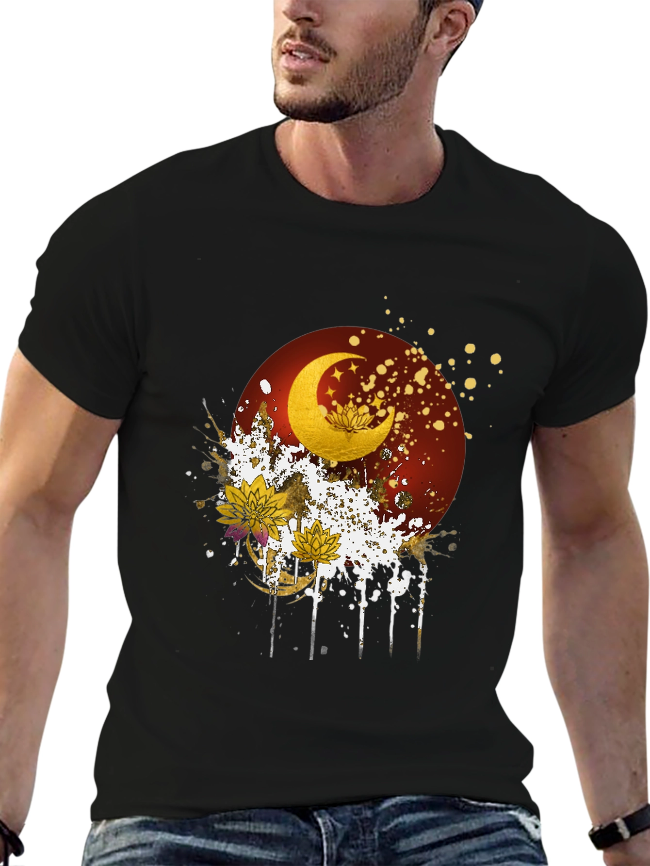 Celestial Moon & Lotus Graphic Tee
