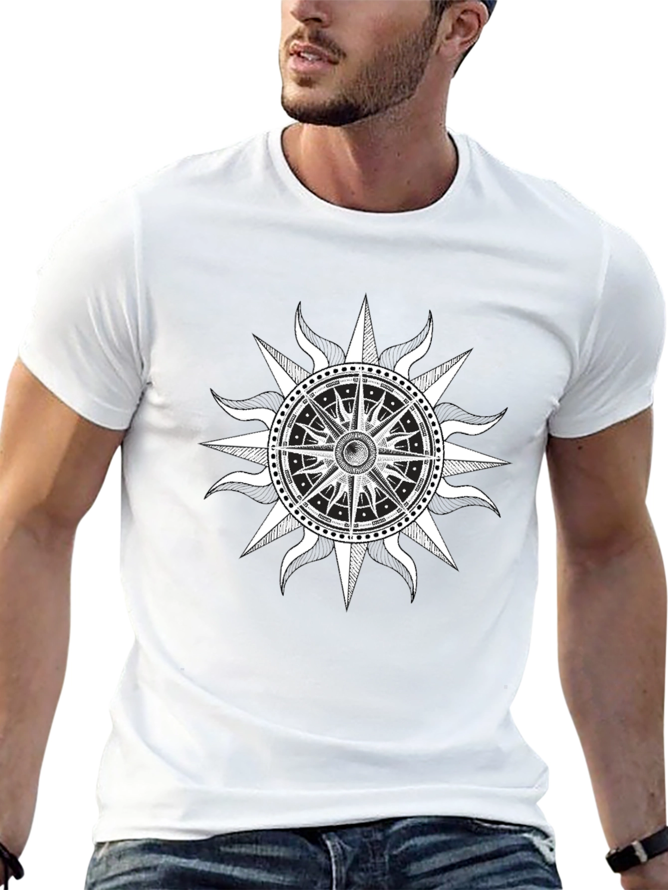 Compass Rose Graphic Tee - Black Cotton Comfort