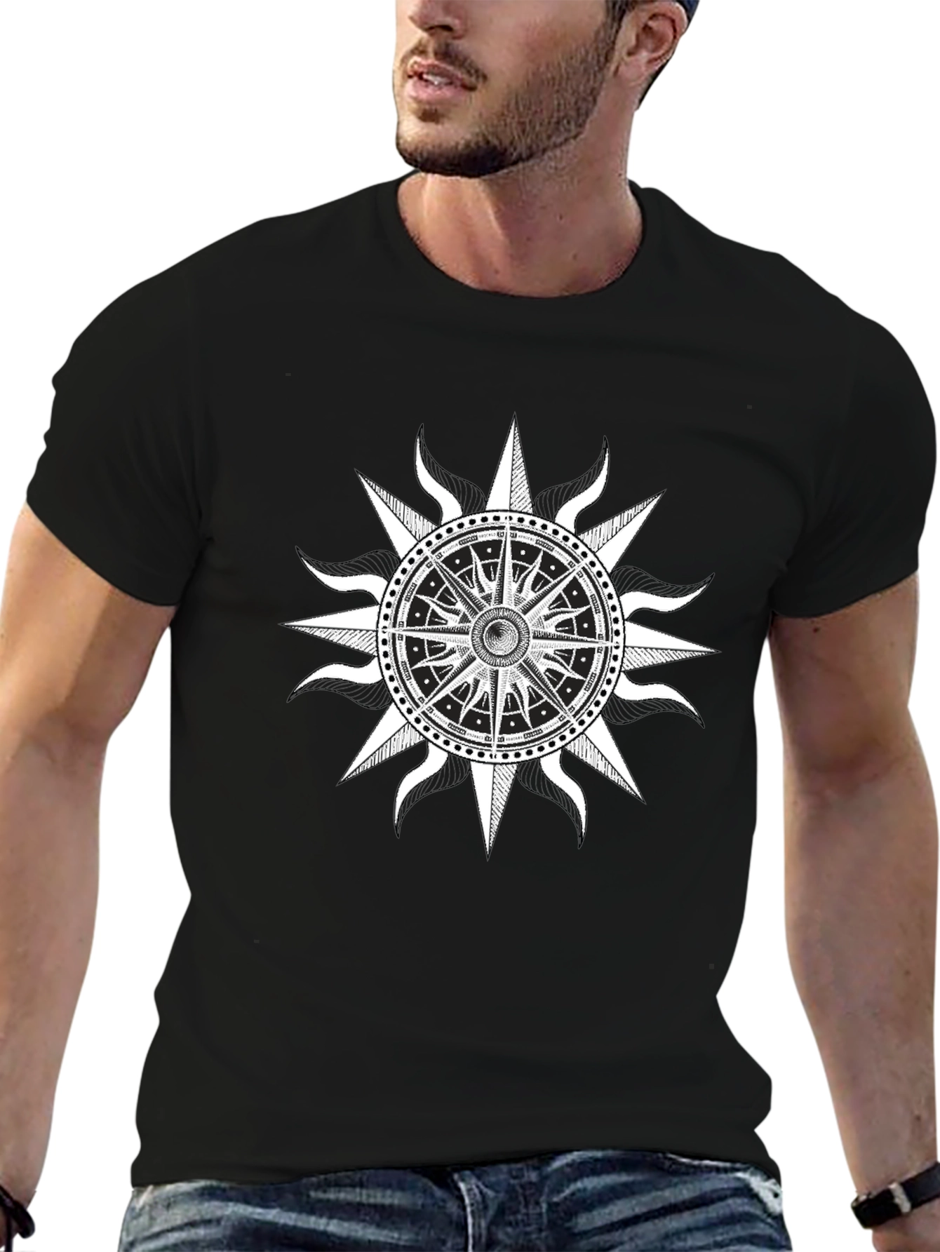 Compass Rose Graphic Tee - Black Cotton Comfort