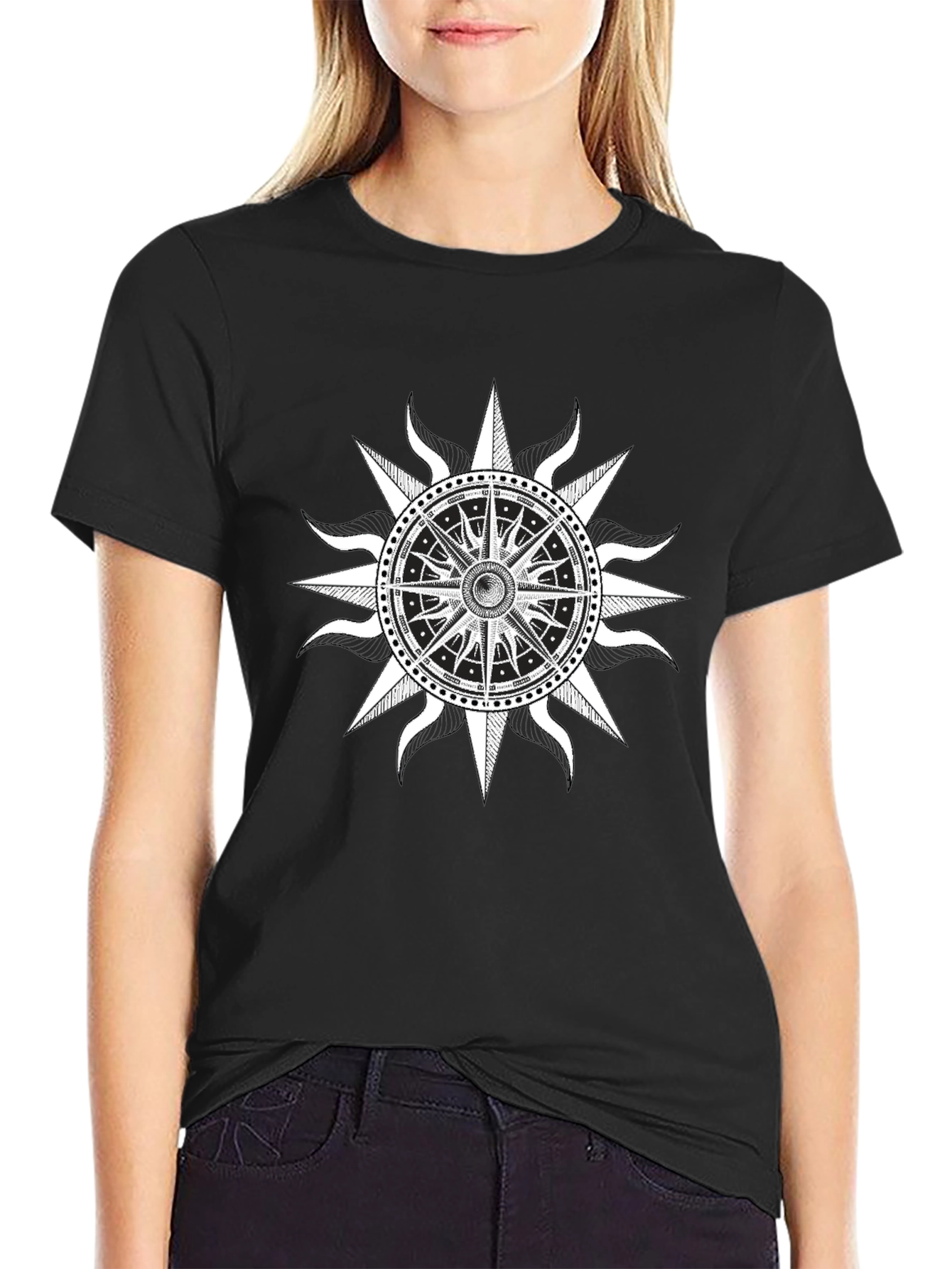Compass Rose Graphic Tee - Black Cotton Comfort