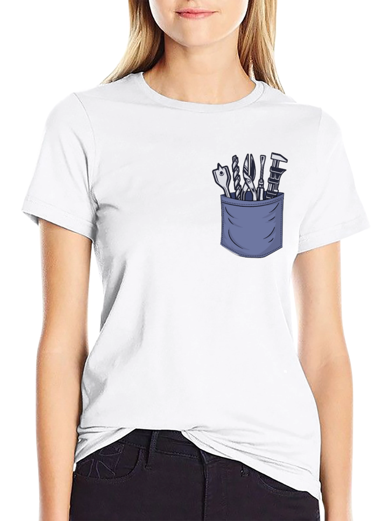 Mens Black T-Shirt with Tool Pocket Graphic