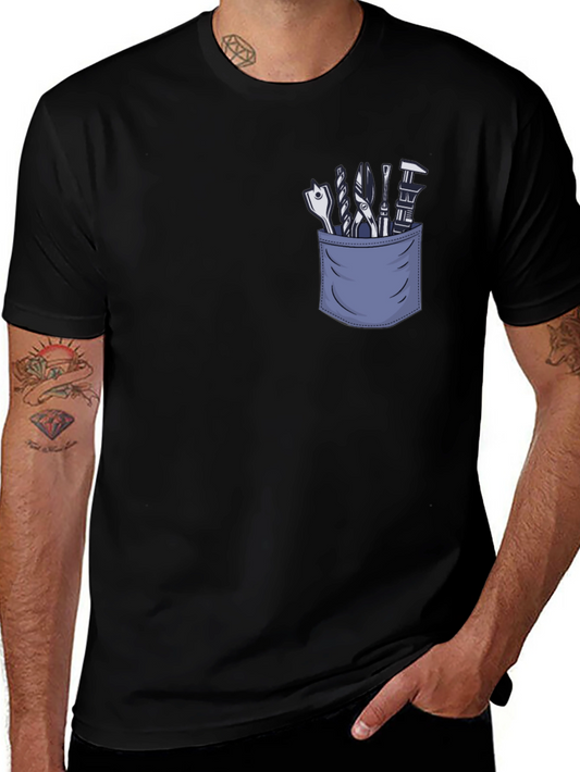 Mens Black T-Shirt with Tool Pocket Graphic