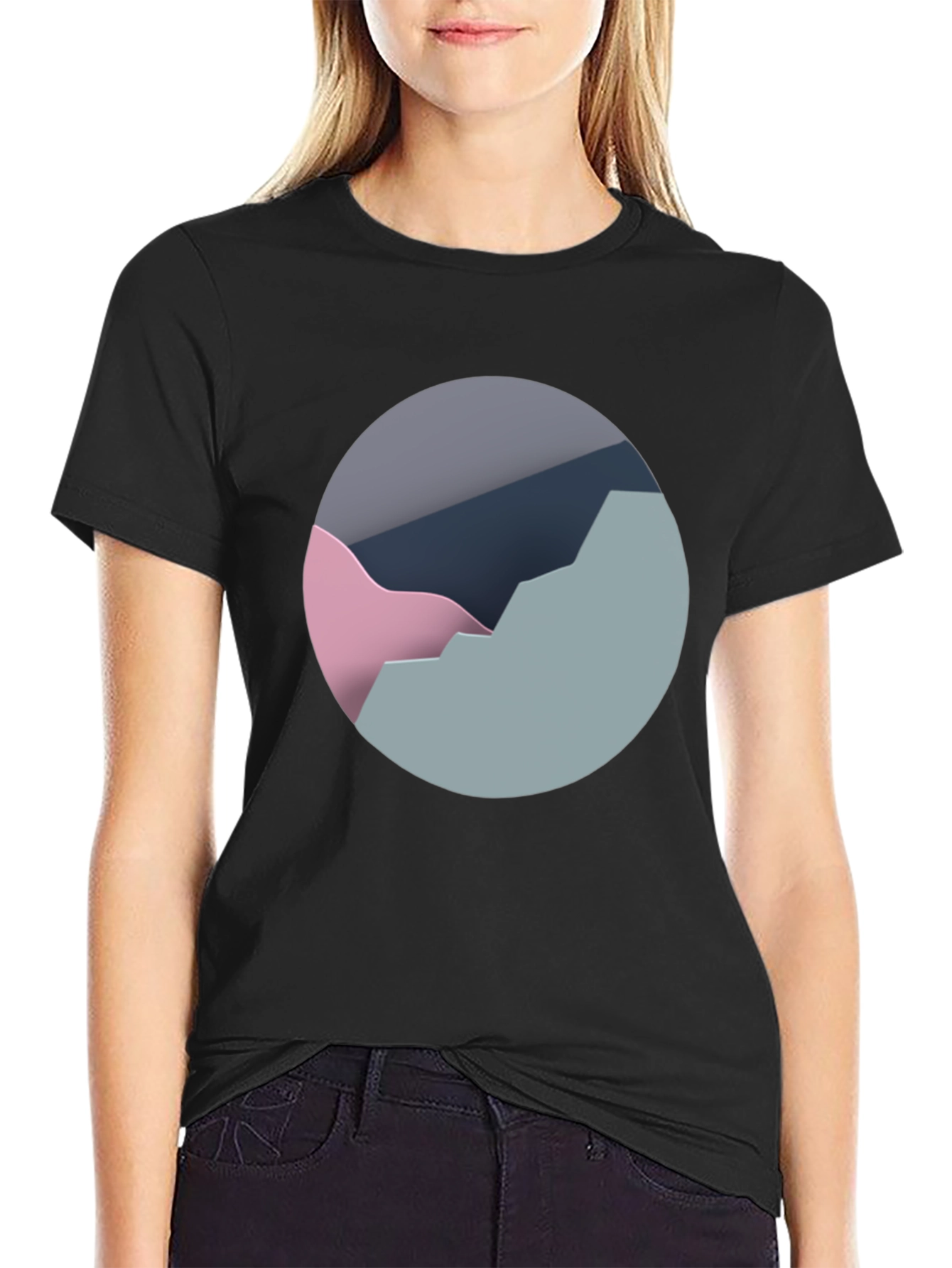 Abstract Mountain Graphic Tee - Modern Black T-Shirt