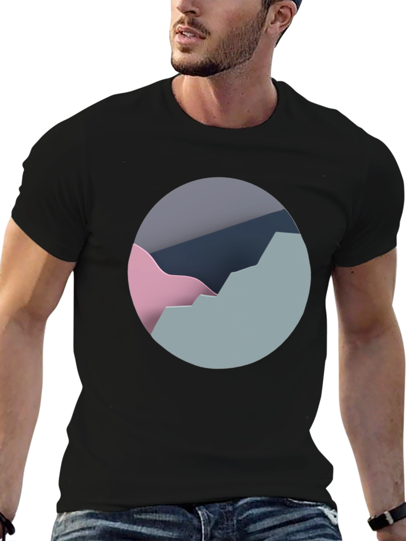 Abstract Mountain Graphic Tee - Modern Black T-Shirt