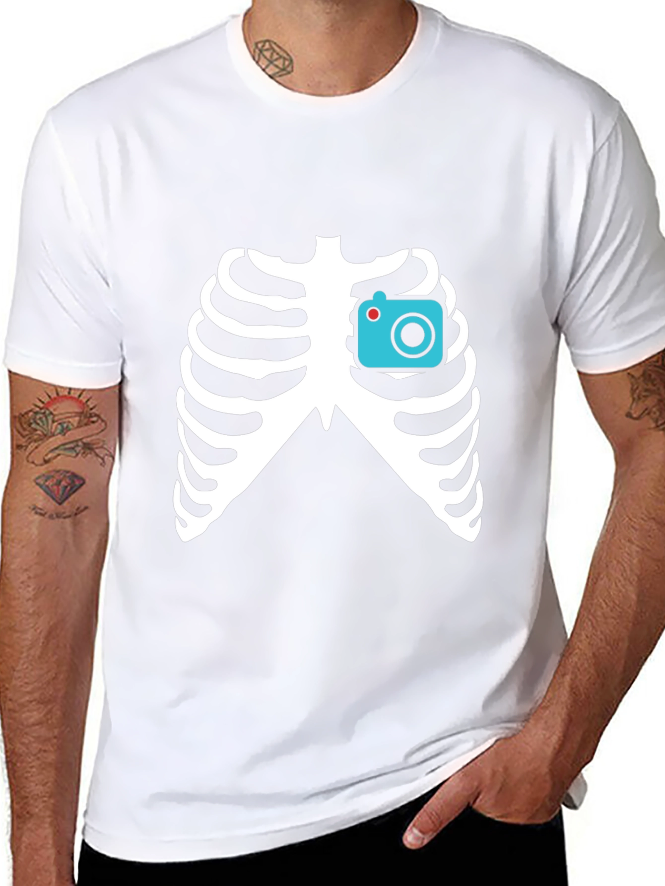 Camera Rib Cage Black Graphic T-Shirt