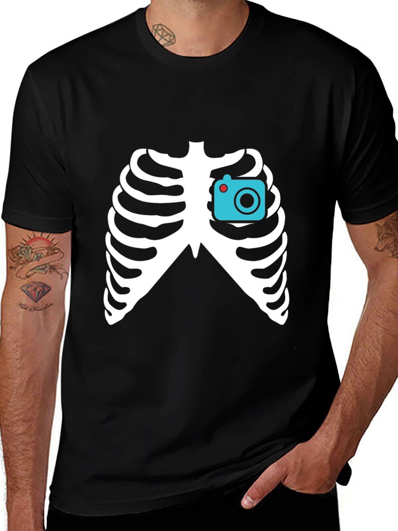 Camera Rib Cage Black Graphic T-Shirt