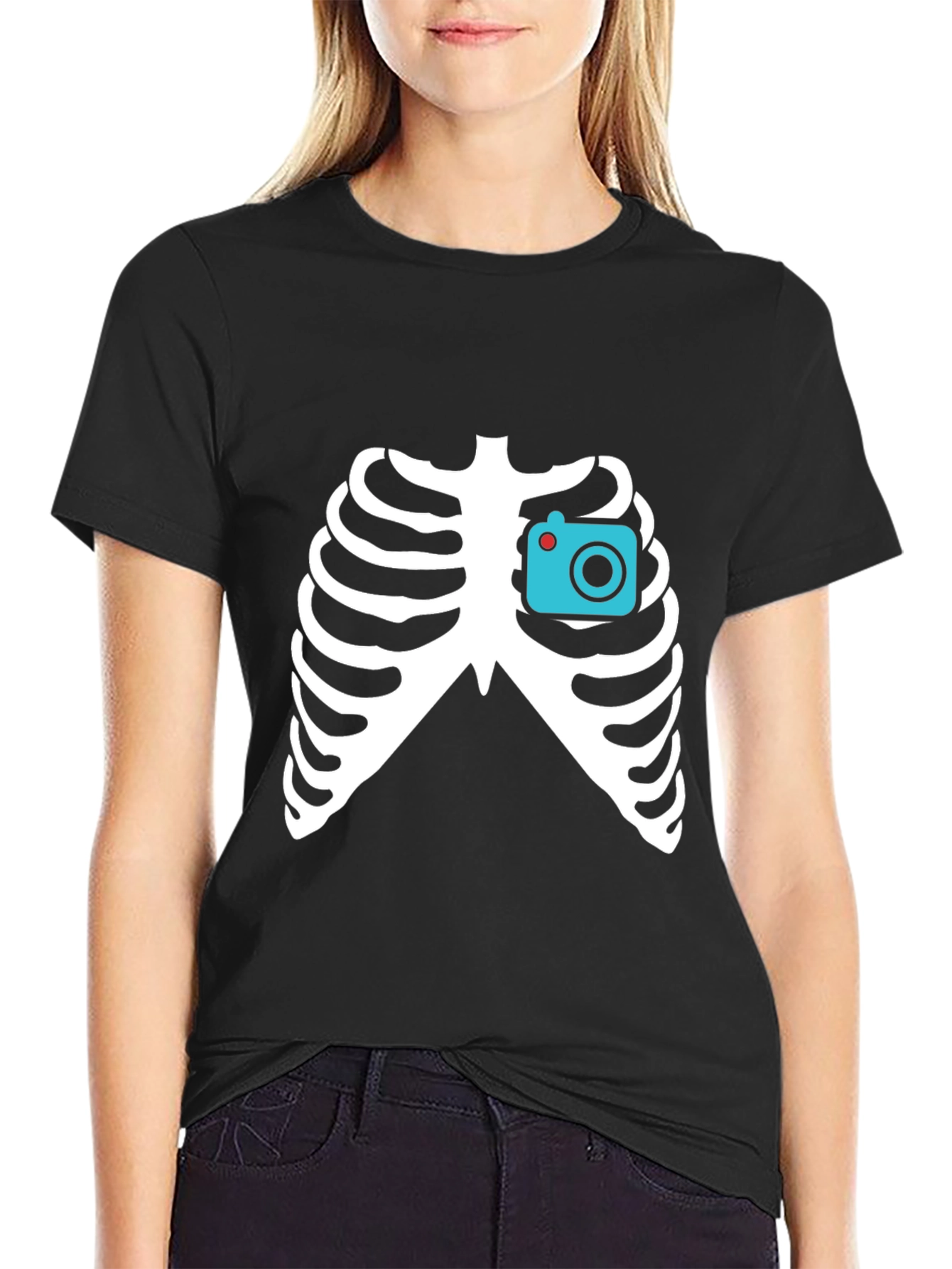 Camera Rib Cage Black Graphic T-Shirt