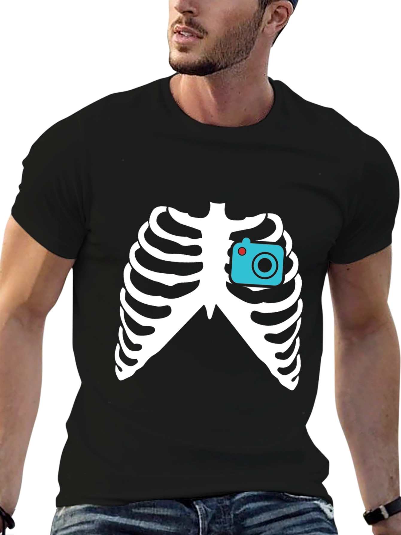 Camera Rib Cage Black Graphic T-Shirt