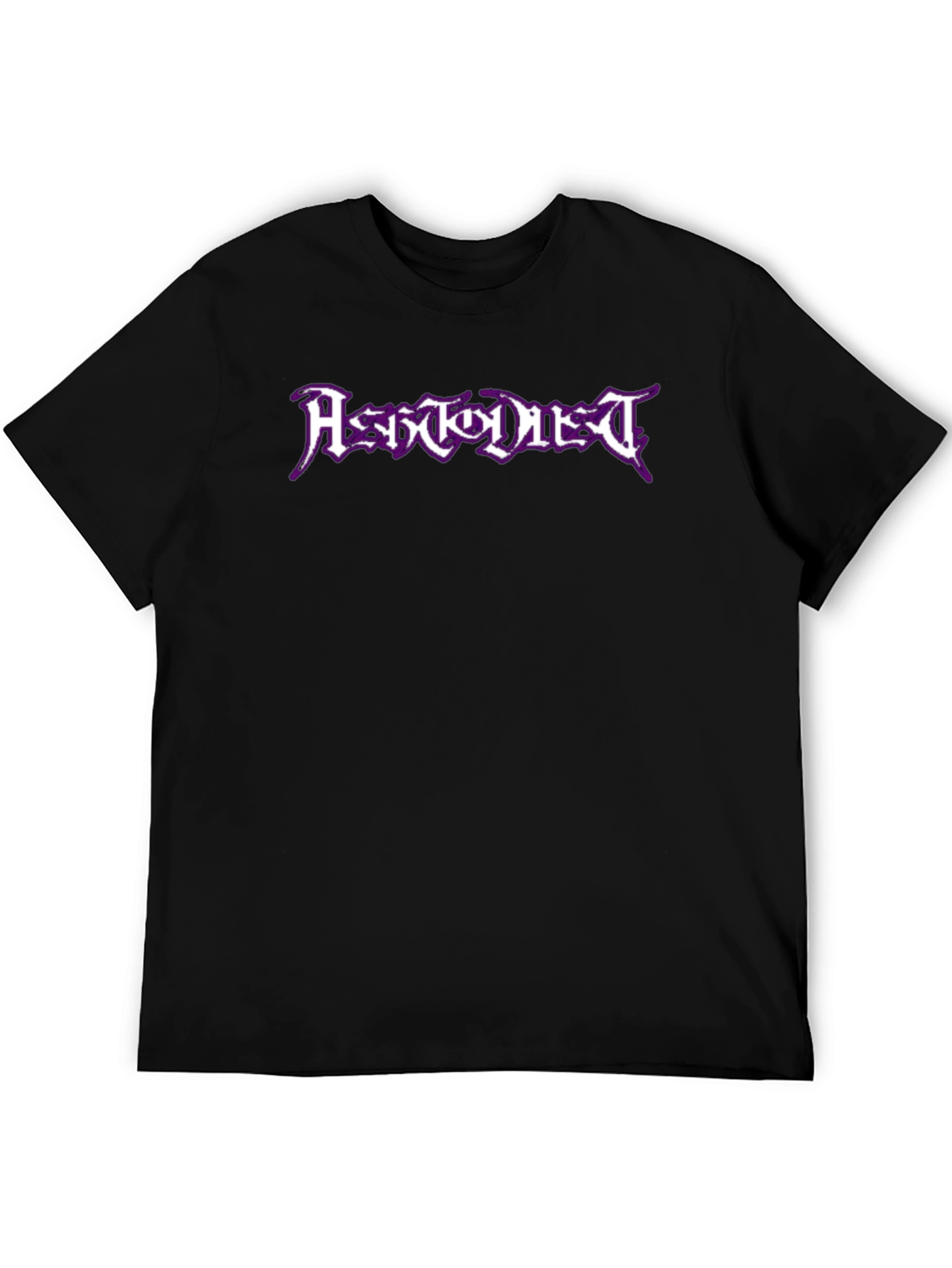 Black T-Shirt with Purple Metal Band Graphic
