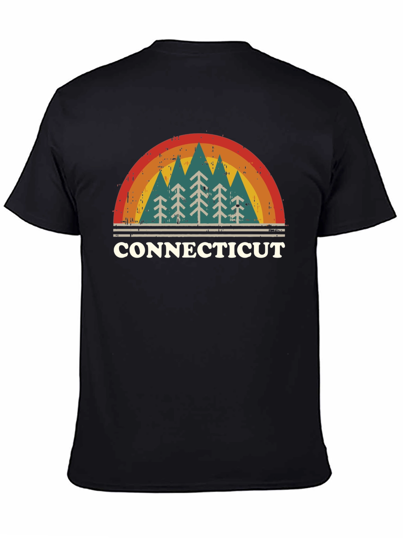 Retro Connecticut Trees Black T-Shirt