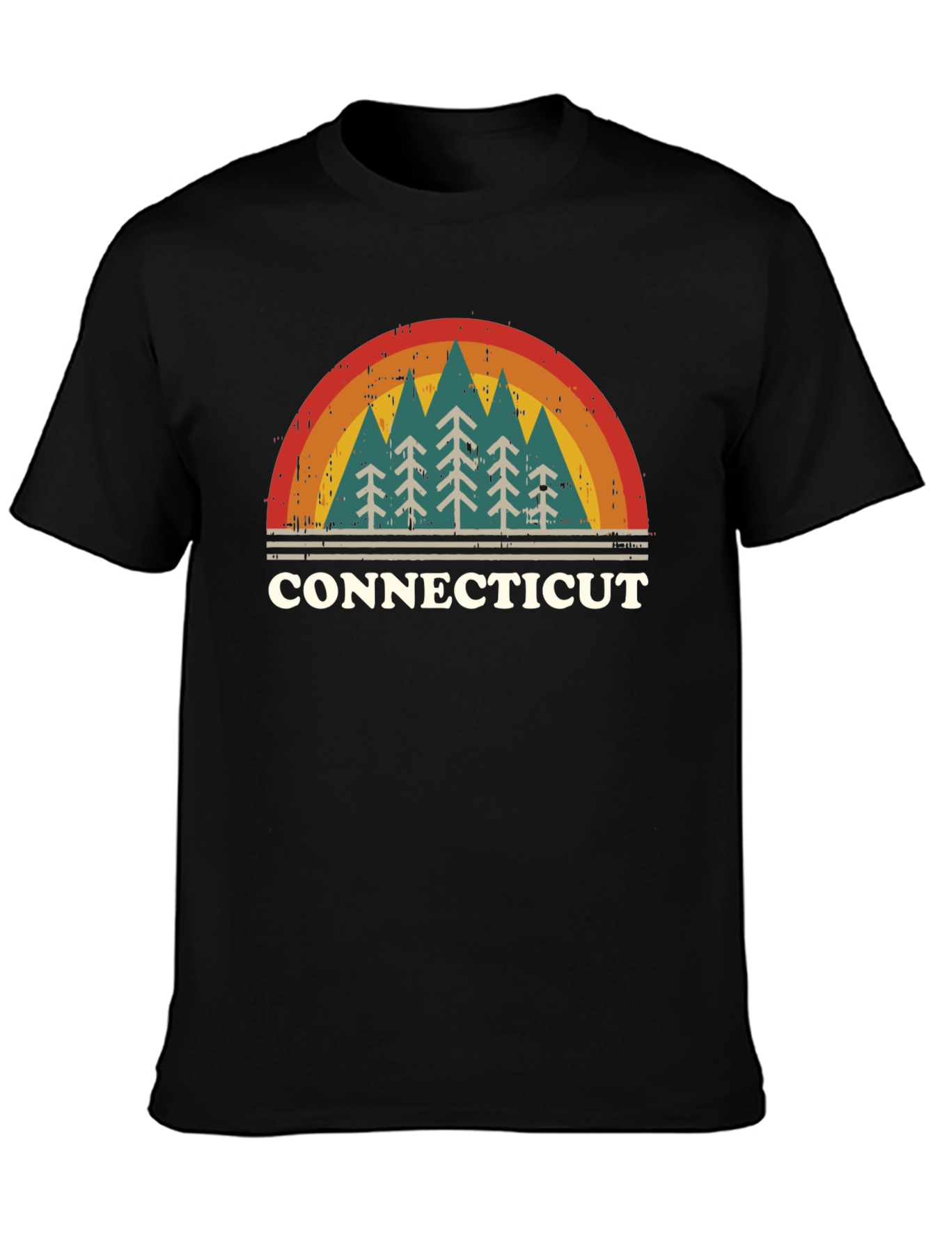 Retro Connecticut Trees Black T-Shirt