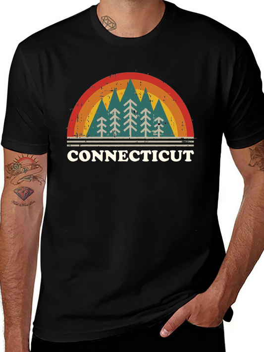 Retro Connecticut Trees Black T-Shirt