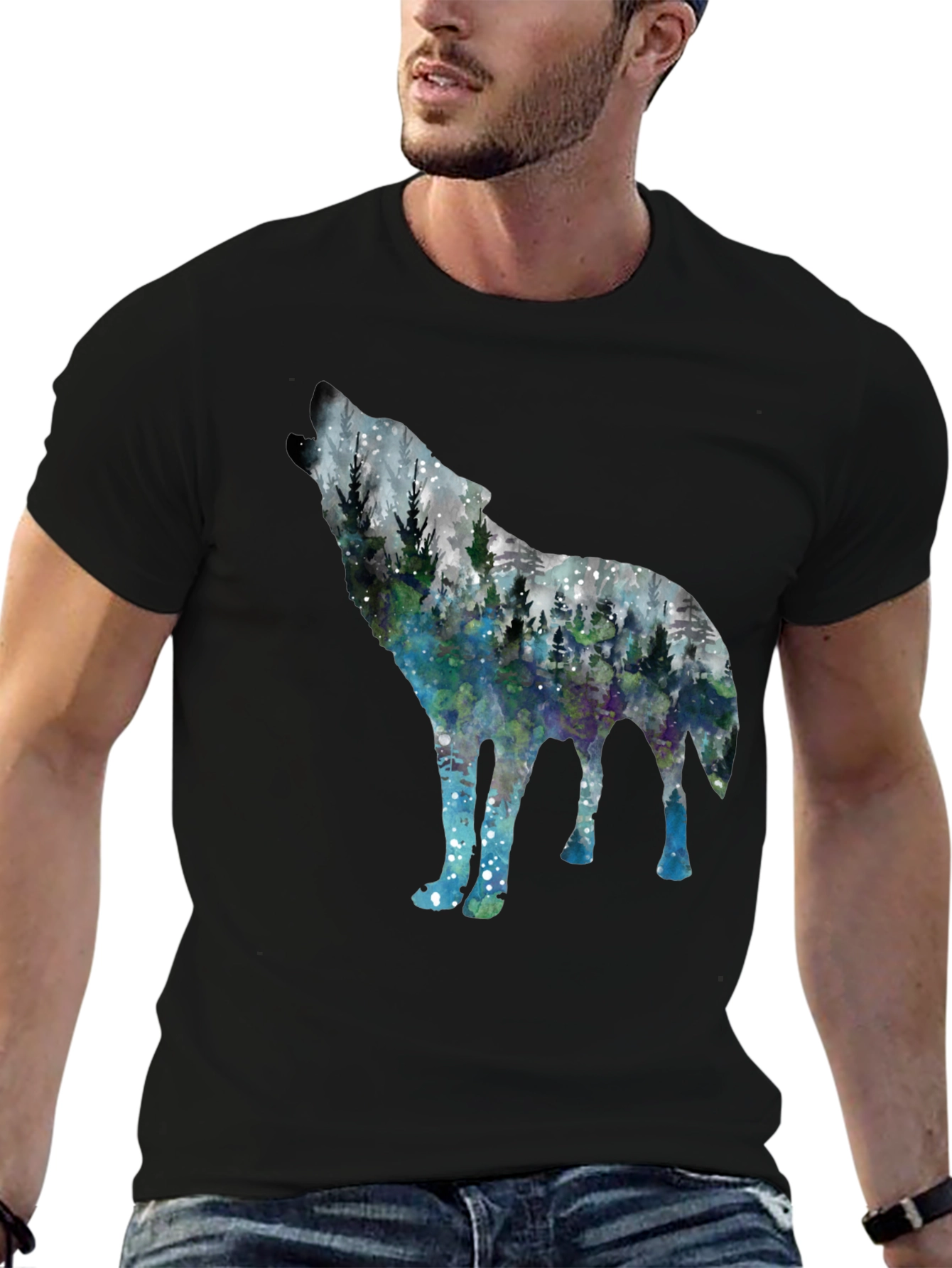 Wolf Forest Graphic Tee - Black Cotton Blend