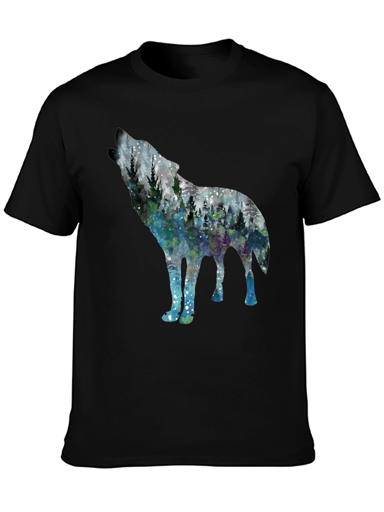 Wolf Forest Graphic Tee - Black Cotton Blend