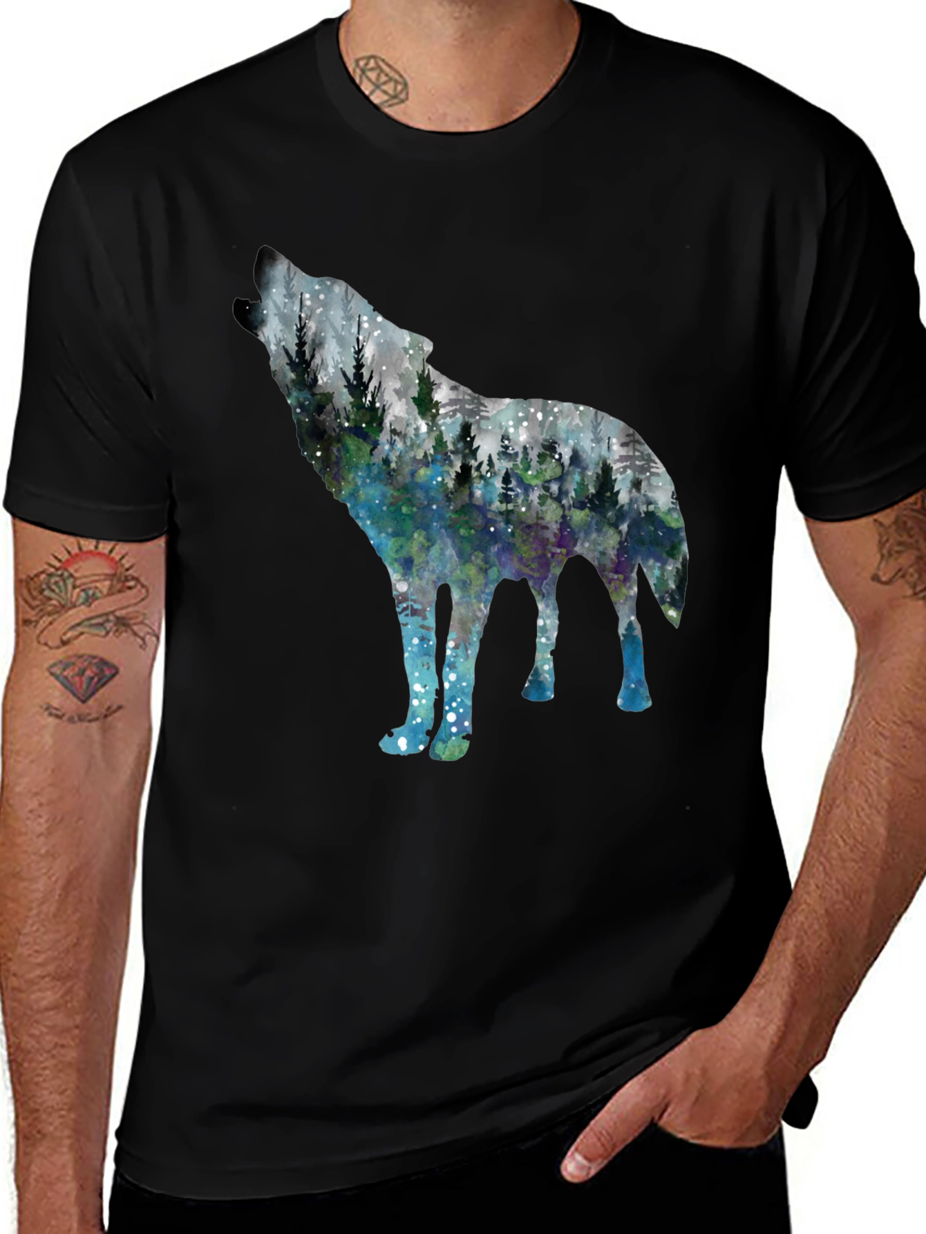 Wolf Forest Graphic Tee - Black Cotton Blend