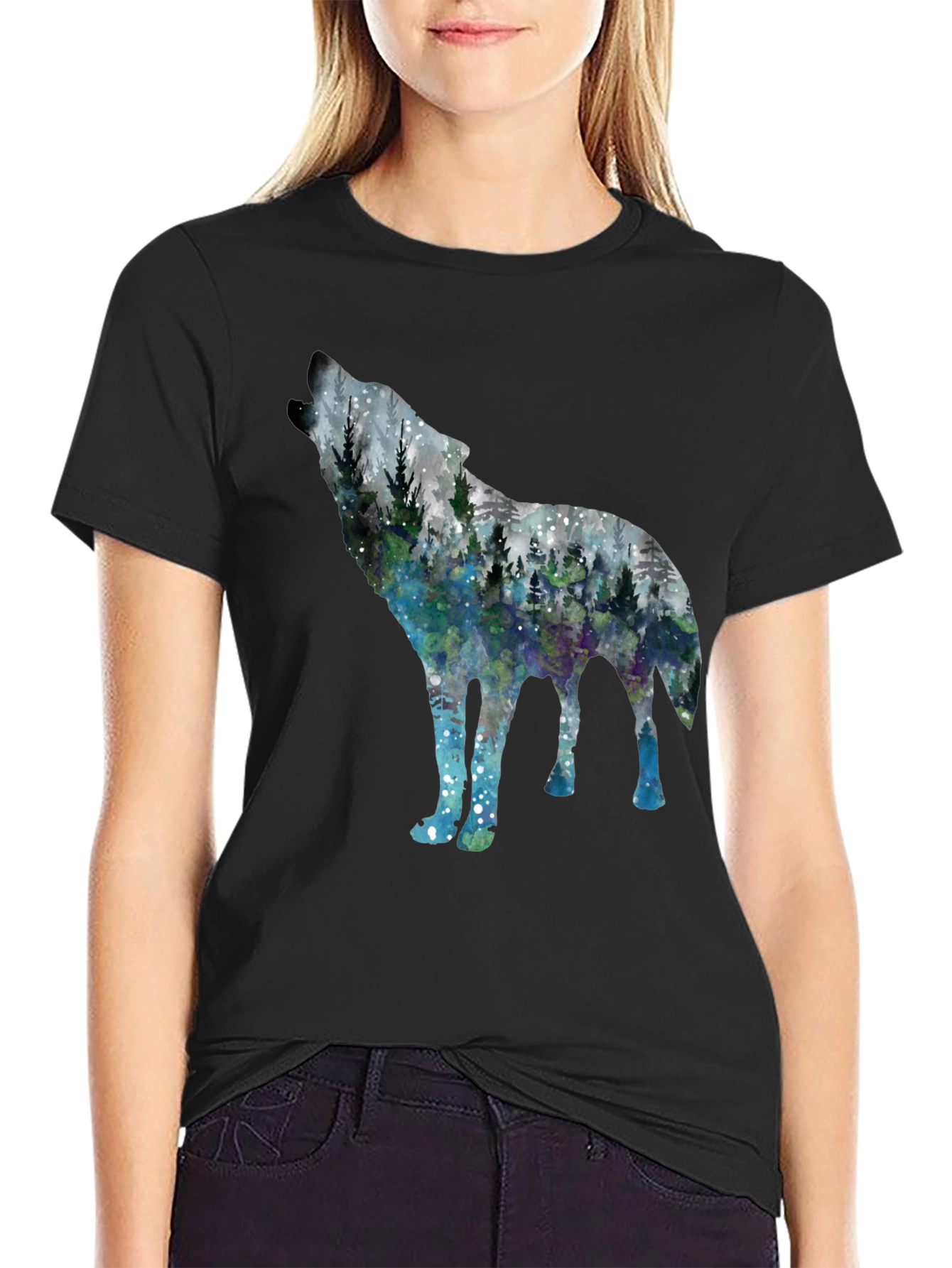 Wolf Forest Graphic Tee - Black Cotton Blend