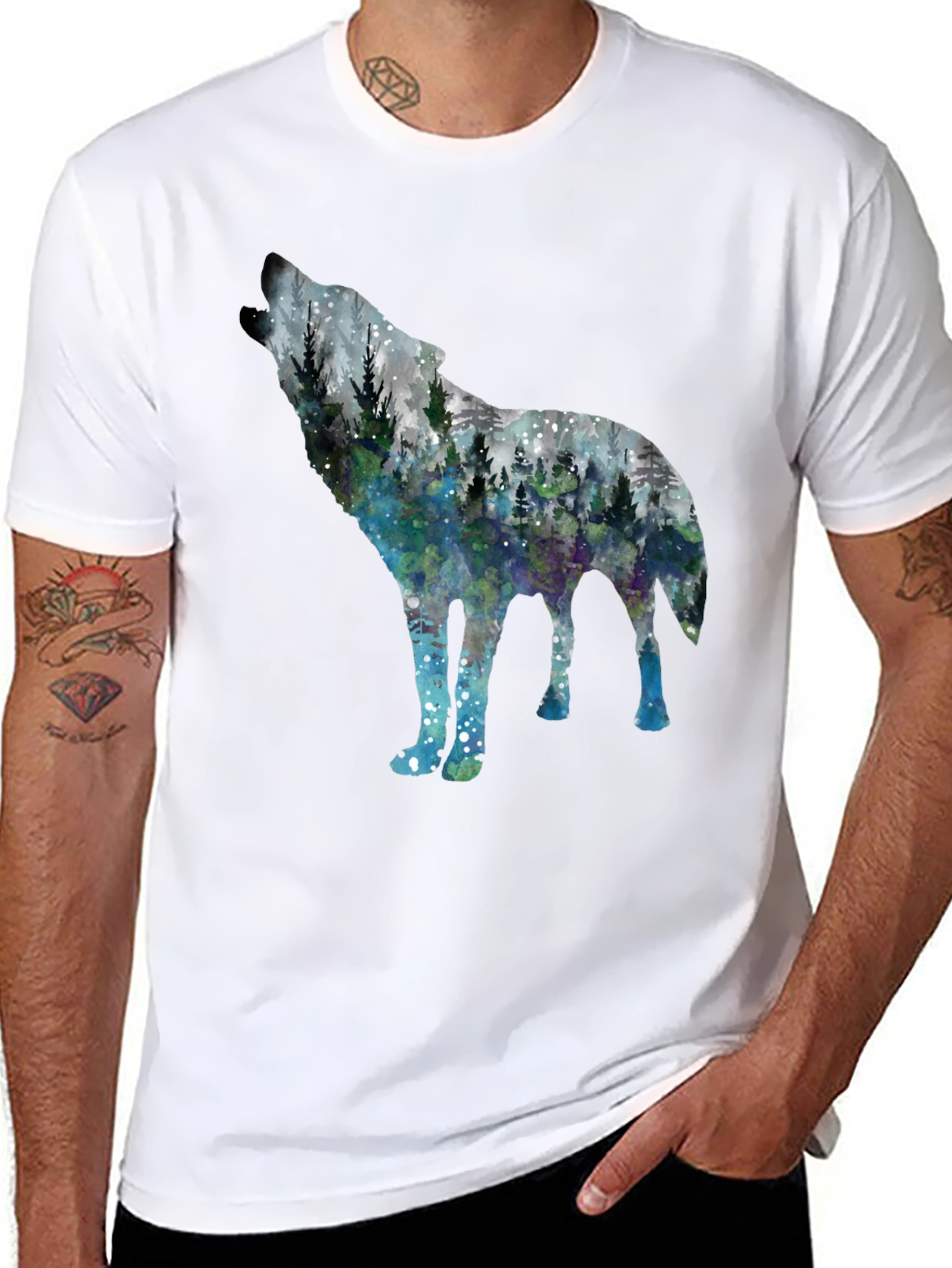 Wolf Forest Graphic Tee - Black Cotton Blend