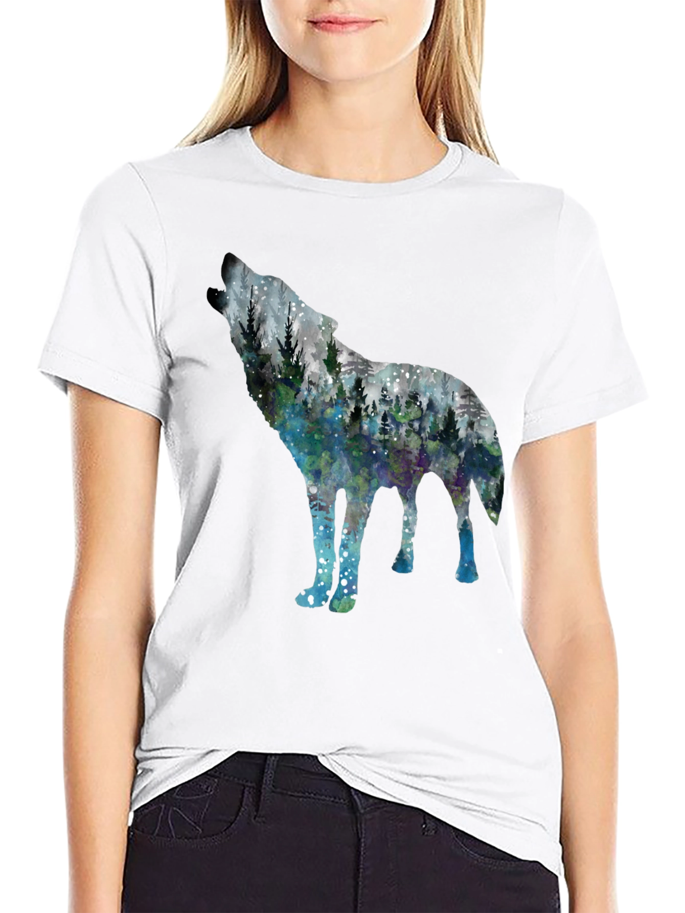 Wolf Forest Graphic Tee - Black Cotton Blend