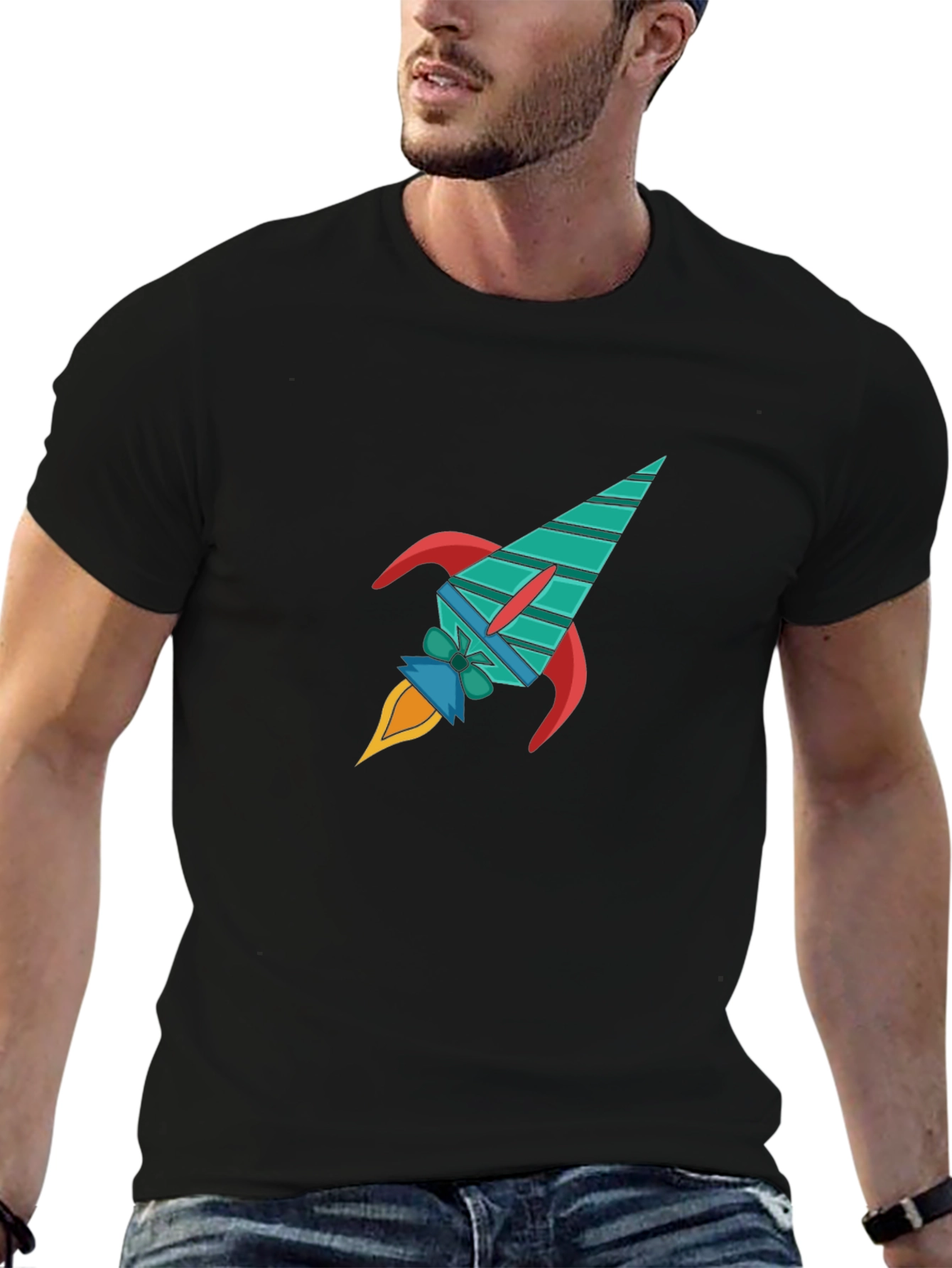 Rocket Graphic Black T-Shirt - Space Adventure Style