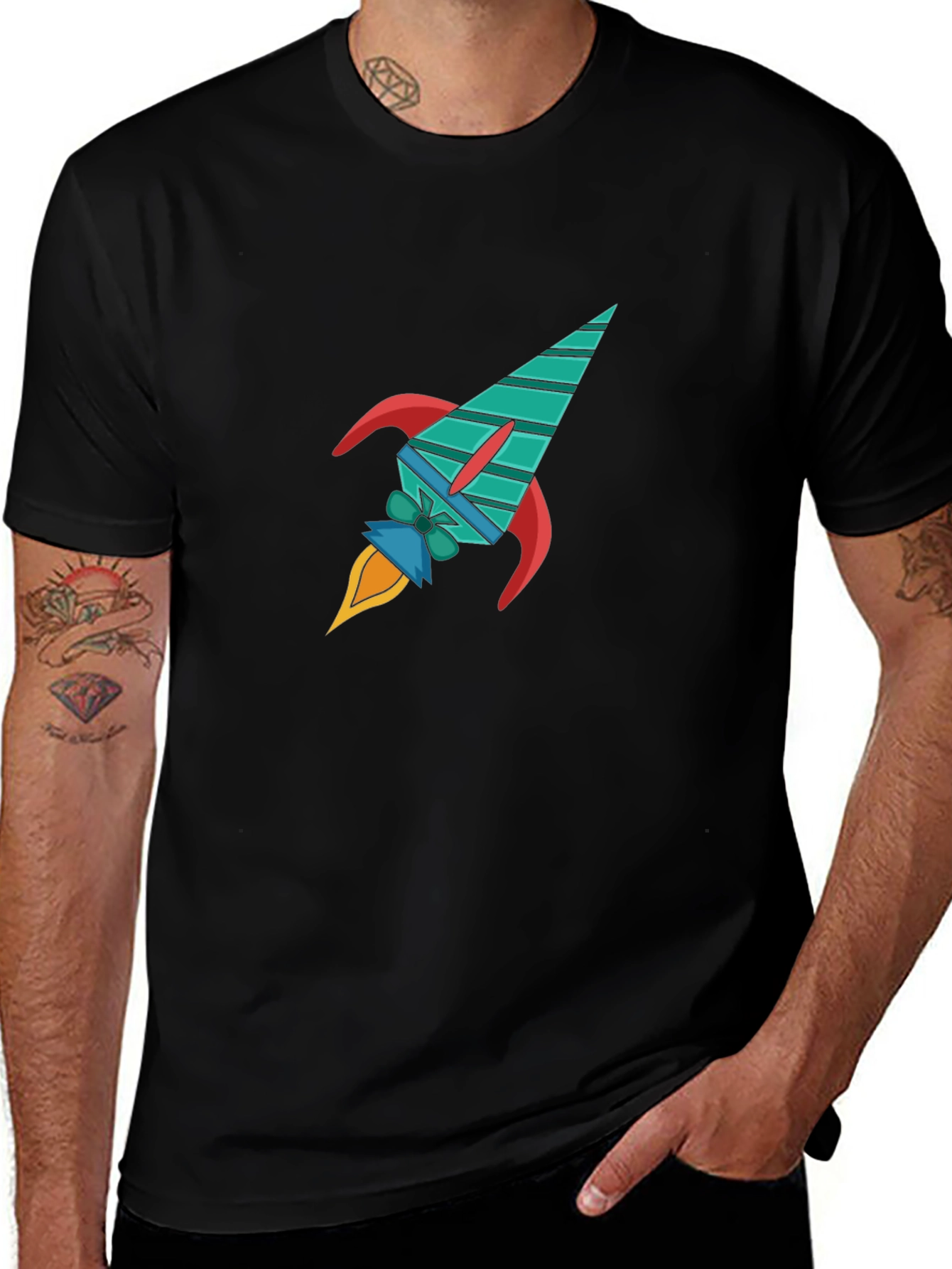 Rocket Graphic Black T-Shirt - Space Adventure Style