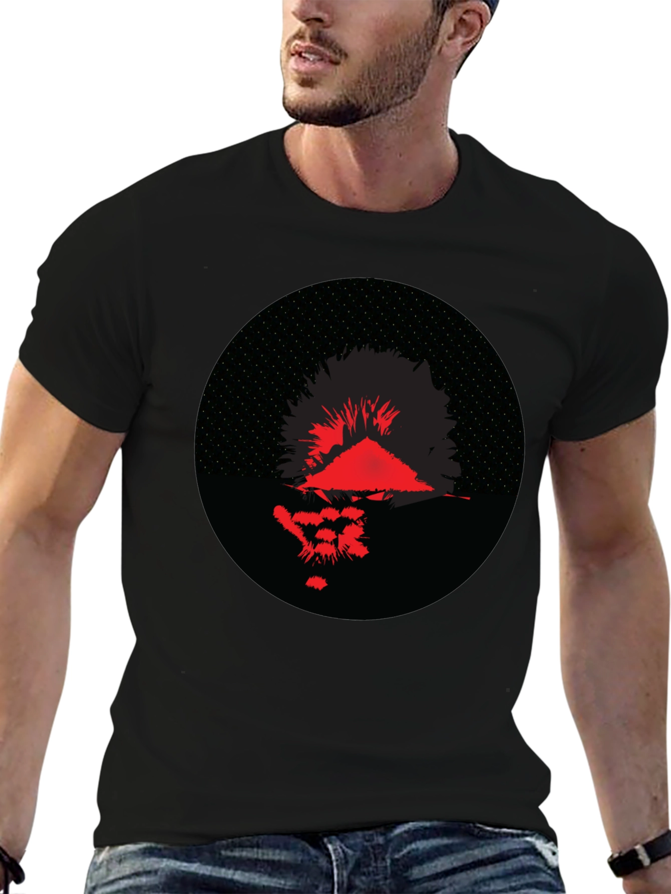 Abstract Graphic Tee - Red & Black Print
