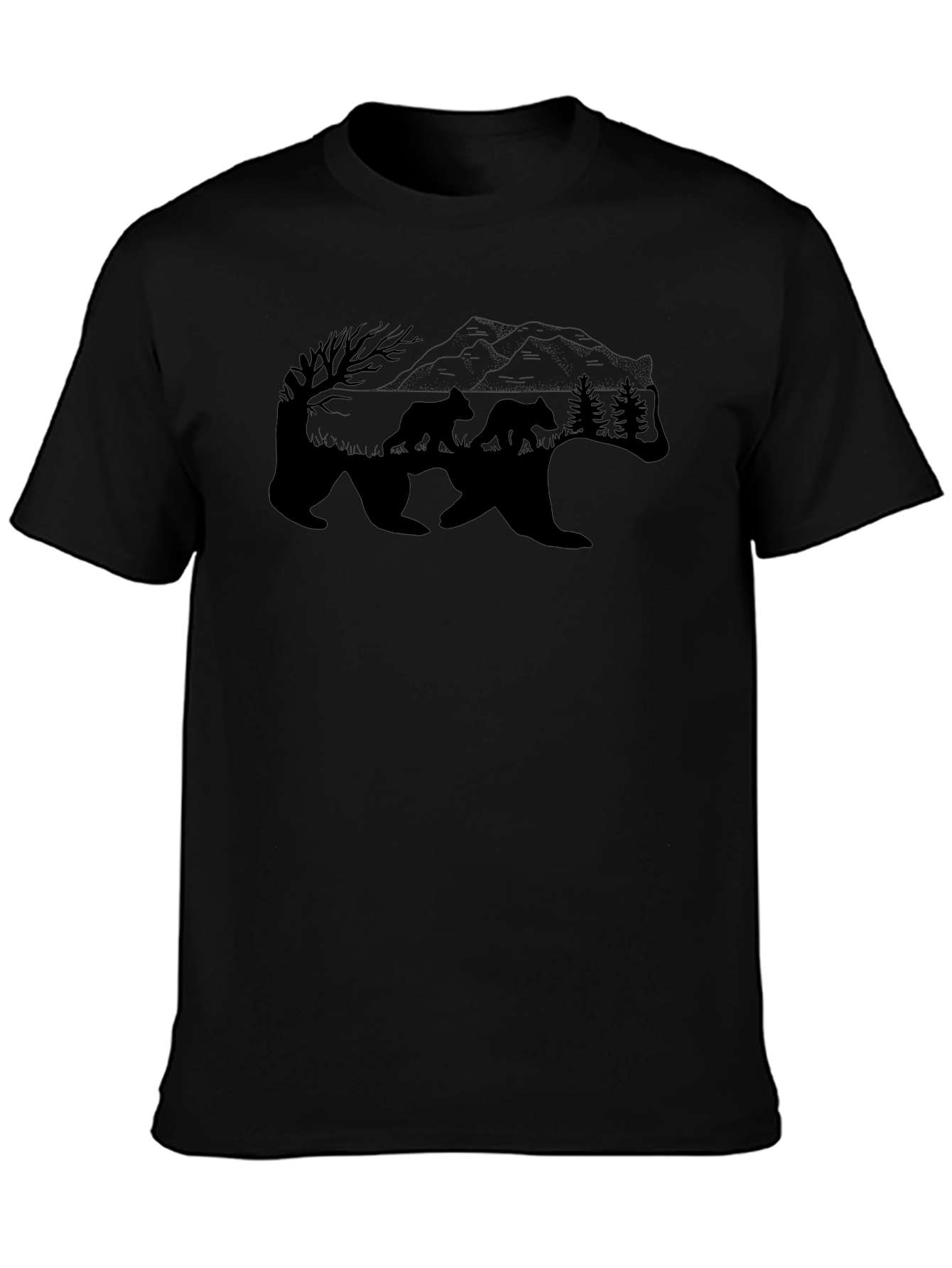 Bear Family Graphic T-Shirt - Black