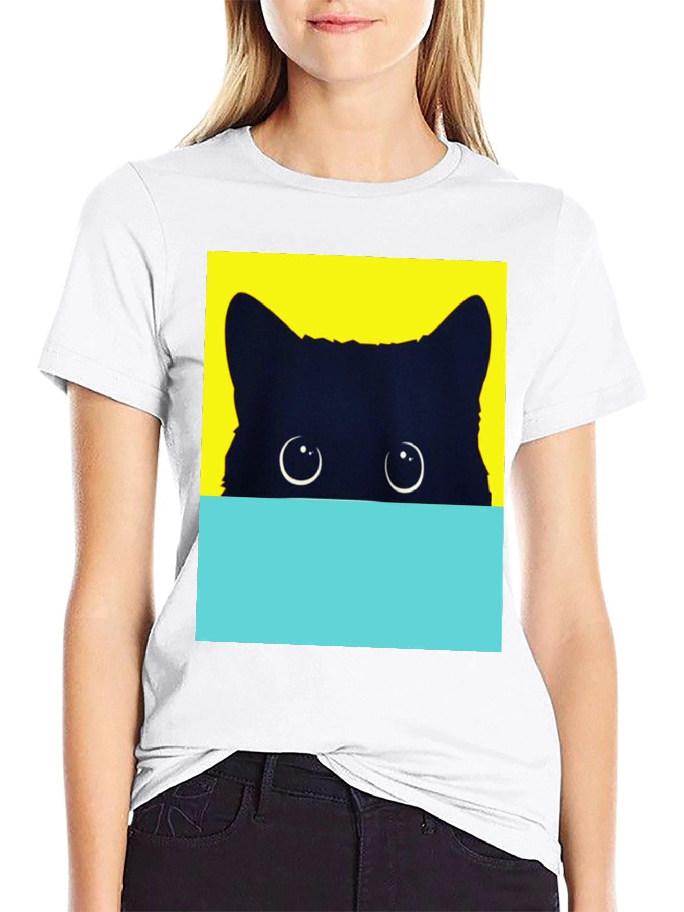 Peek-a-Boo Cat Graphic Tee - Stylish Black T-Shirt