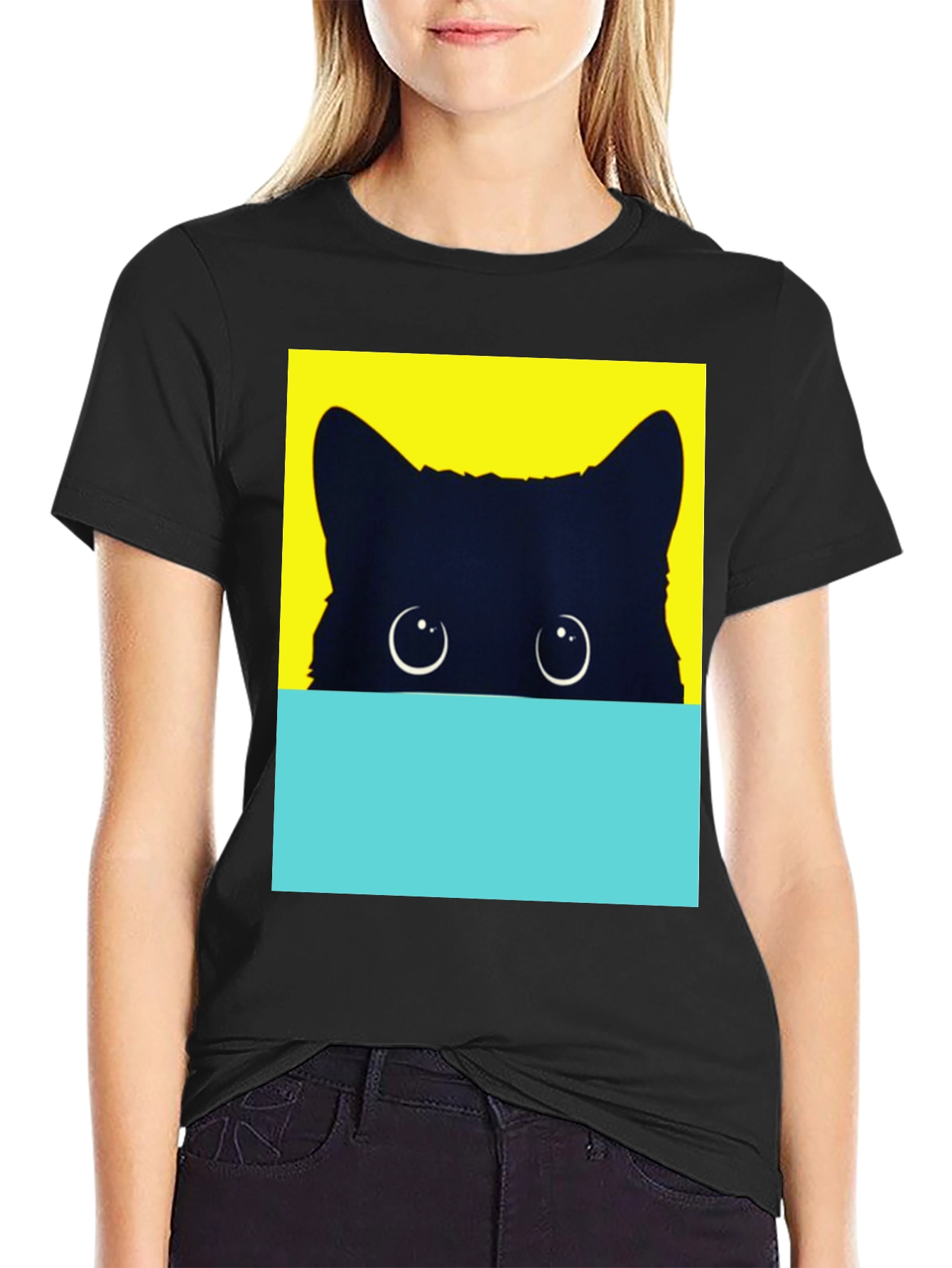 Peek-a-Boo Cat Graphic Tee - Stylish Black T-Shirt