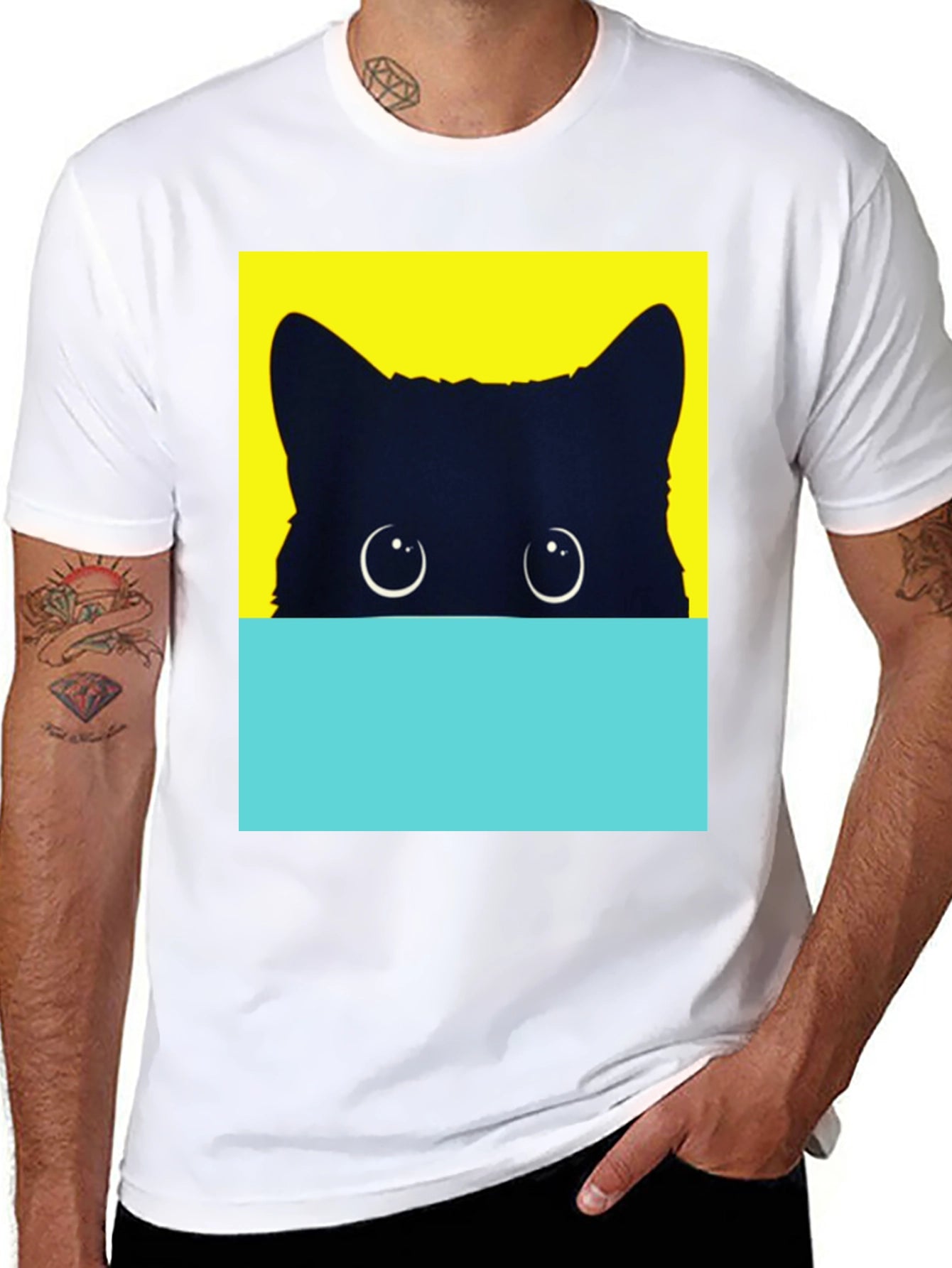Peek-a-Boo Cat Graphic Tee - Stylish Black T-Shirt