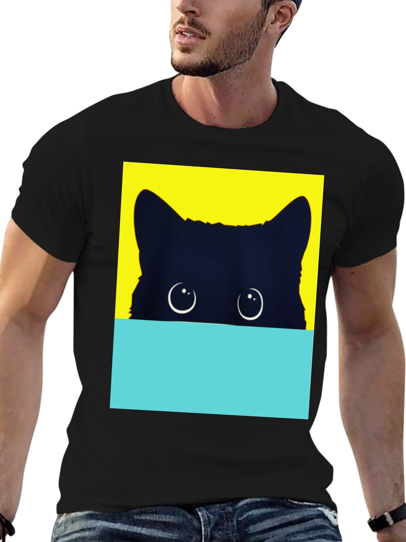 Peek-a-Boo Cat Graphic Tee - Stylish Black T-Shirt