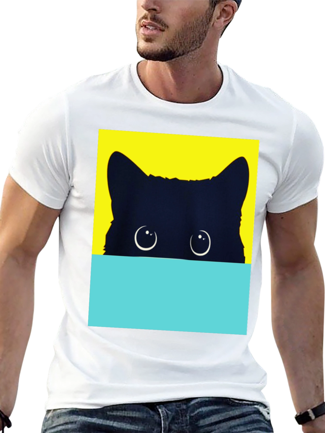 Peek-a-Boo Cat Graphic Tee - Stylish Black T-Shirt