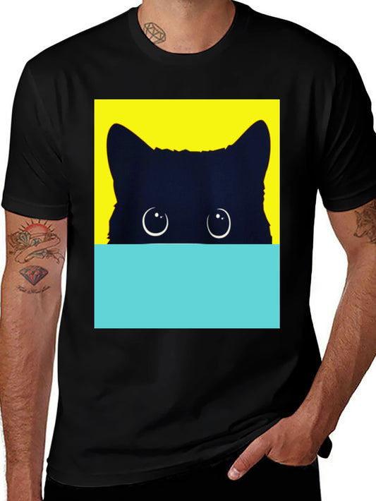 Peek-a-Boo Cat Graphic Tee - Stylish Black T-Shirt