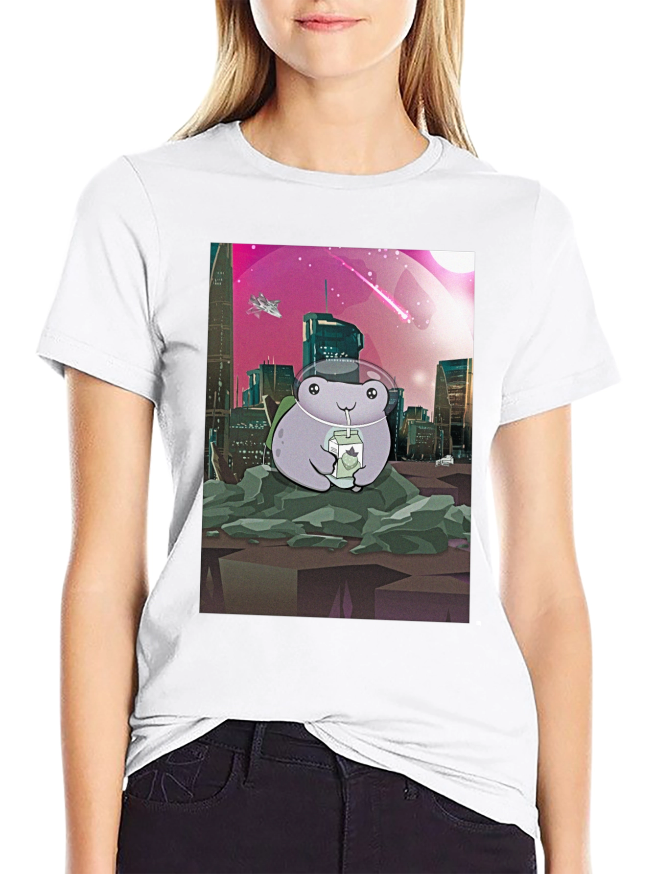 Frog Astronaut T-Shirt - Sci-Fi Cityscape Design