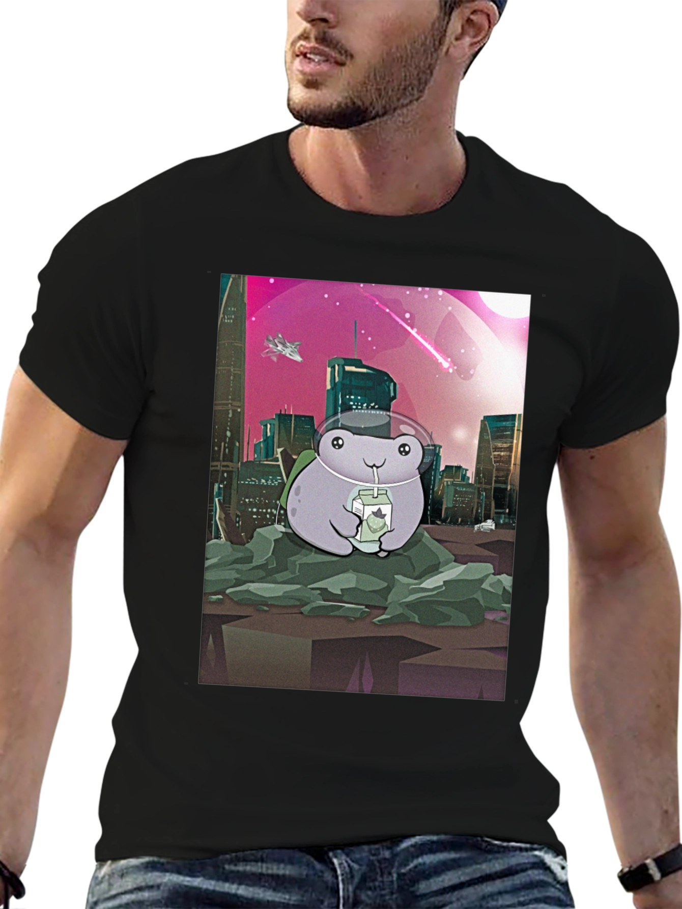 Frog Astronaut T-Shirt - Sci-Fi Cityscape Design