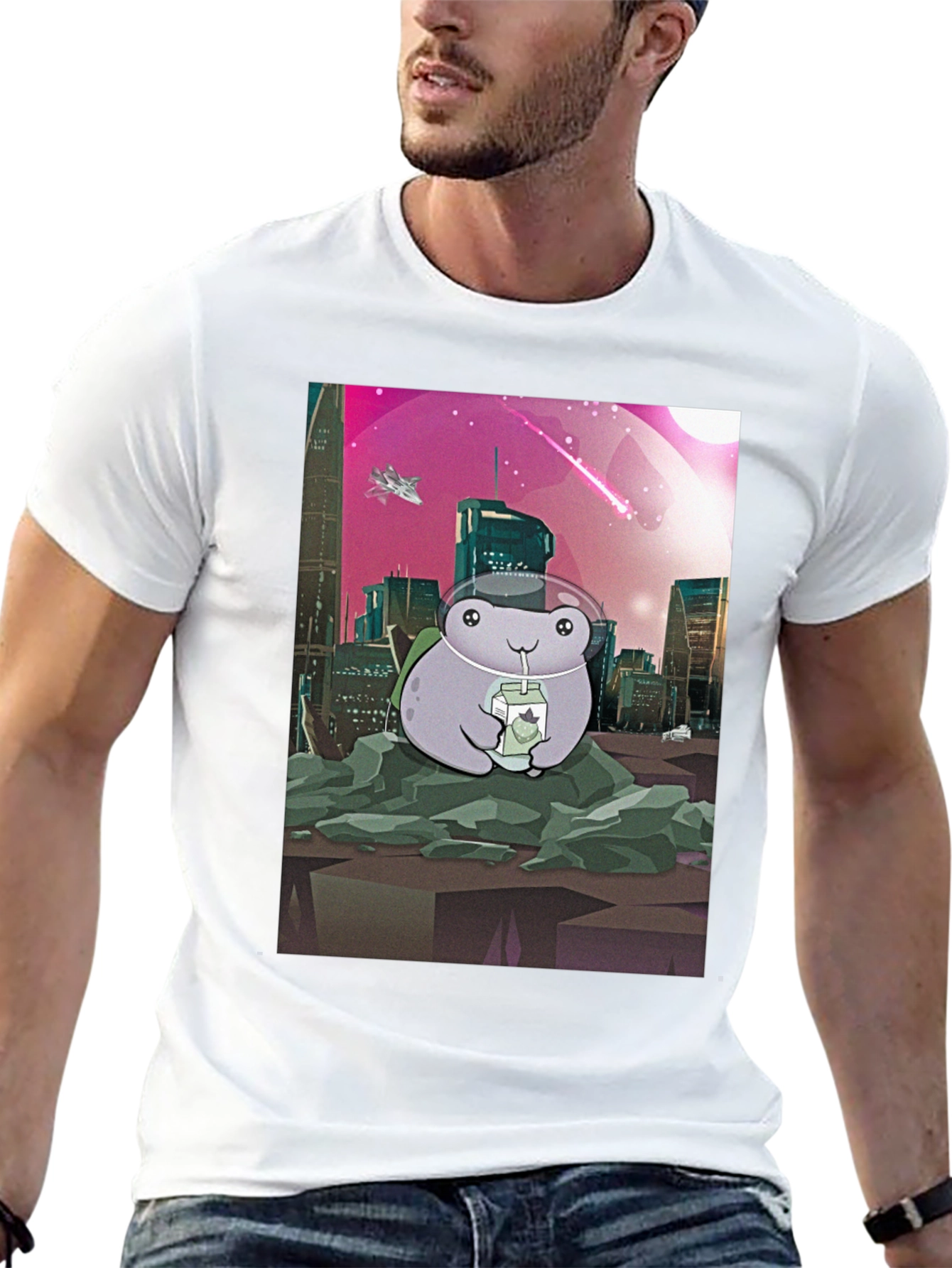 Frog Astronaut T-Shirt - Sci-Fi Cityscape Design