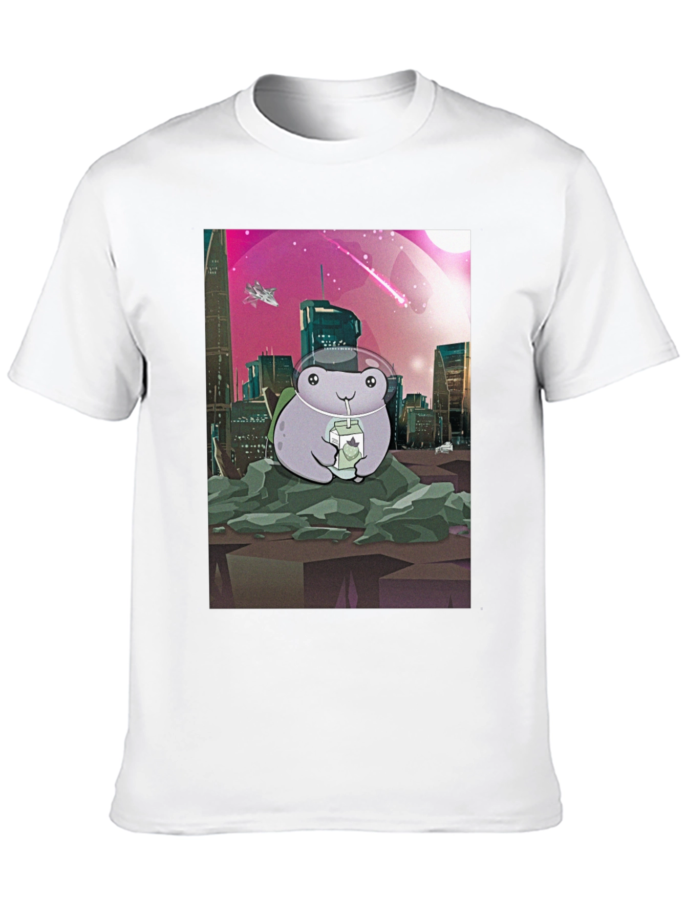 Frog Astronaut T-Shirt - Sci-Fi Cityscape Design